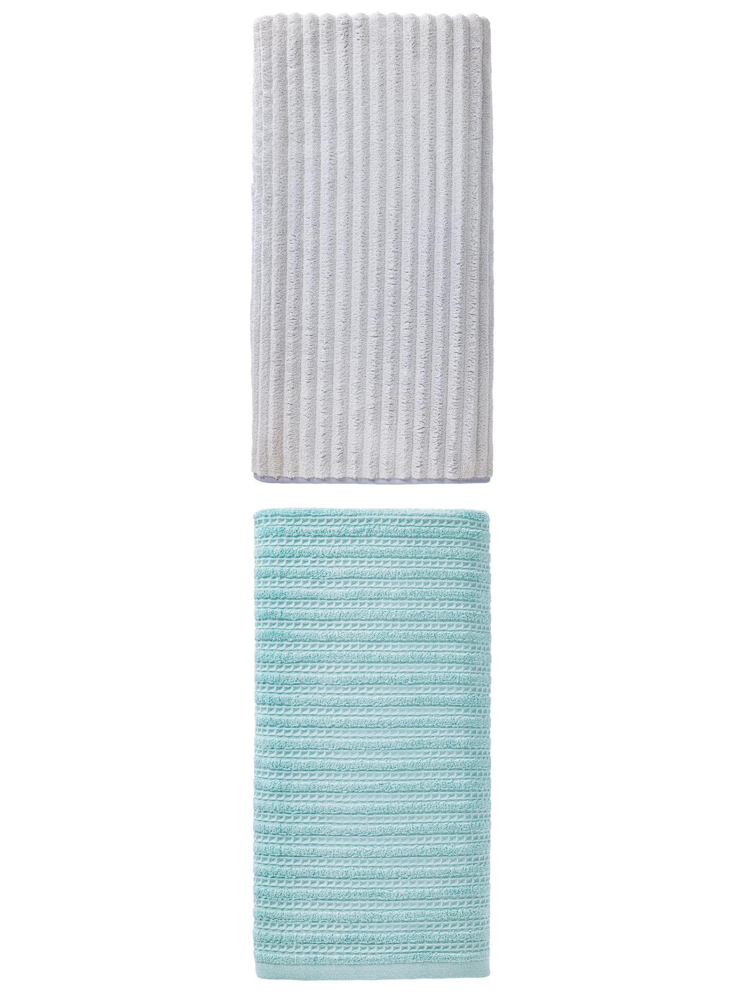 Unique Bargains Waffle Durable Bath Towel 2 Pack Blue/Light Grey 55" x 28"