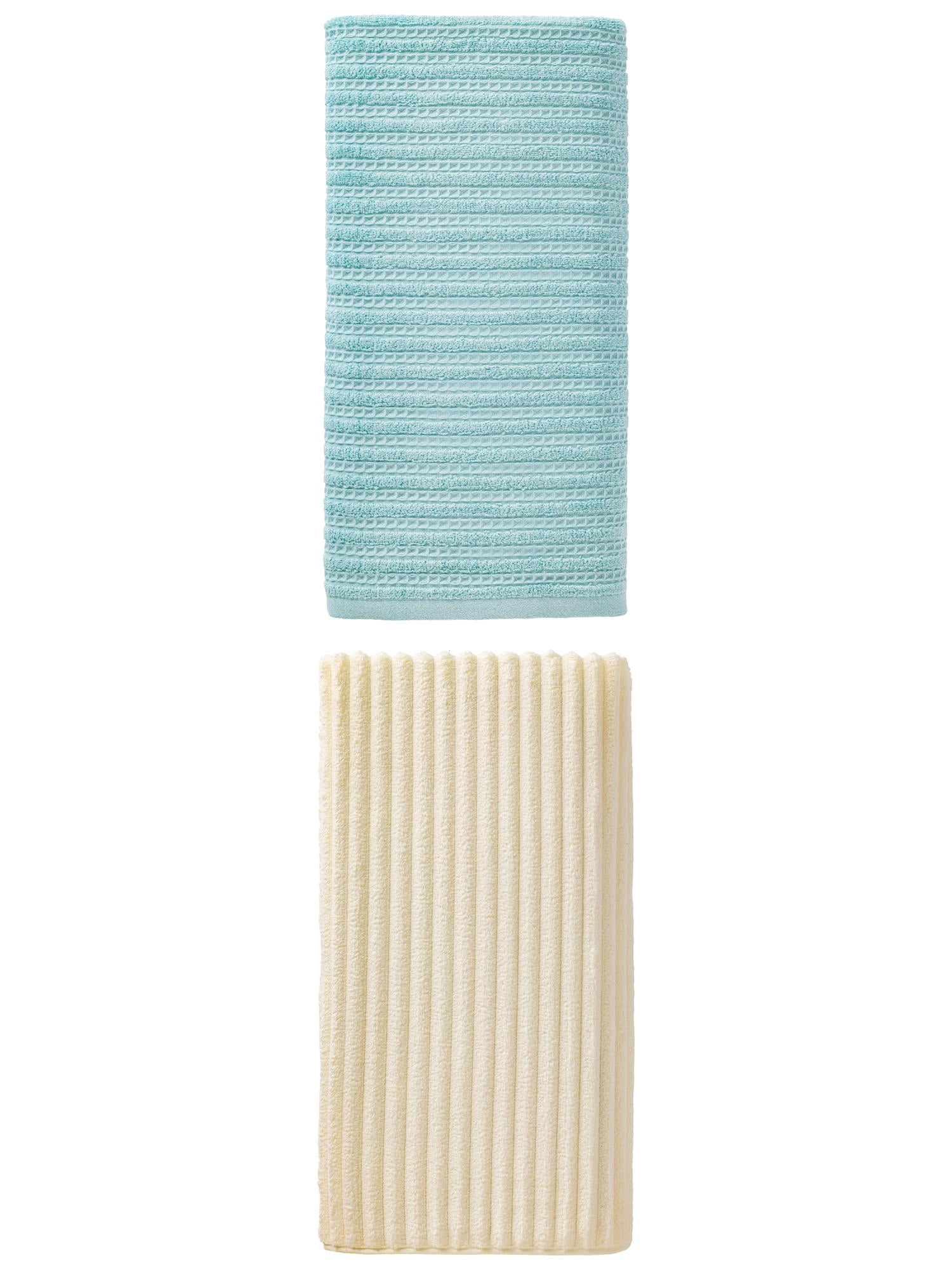 Unique Bargains Waffle Durable Bath Towel 2 Pack Blue/Milky White 55" x 28"