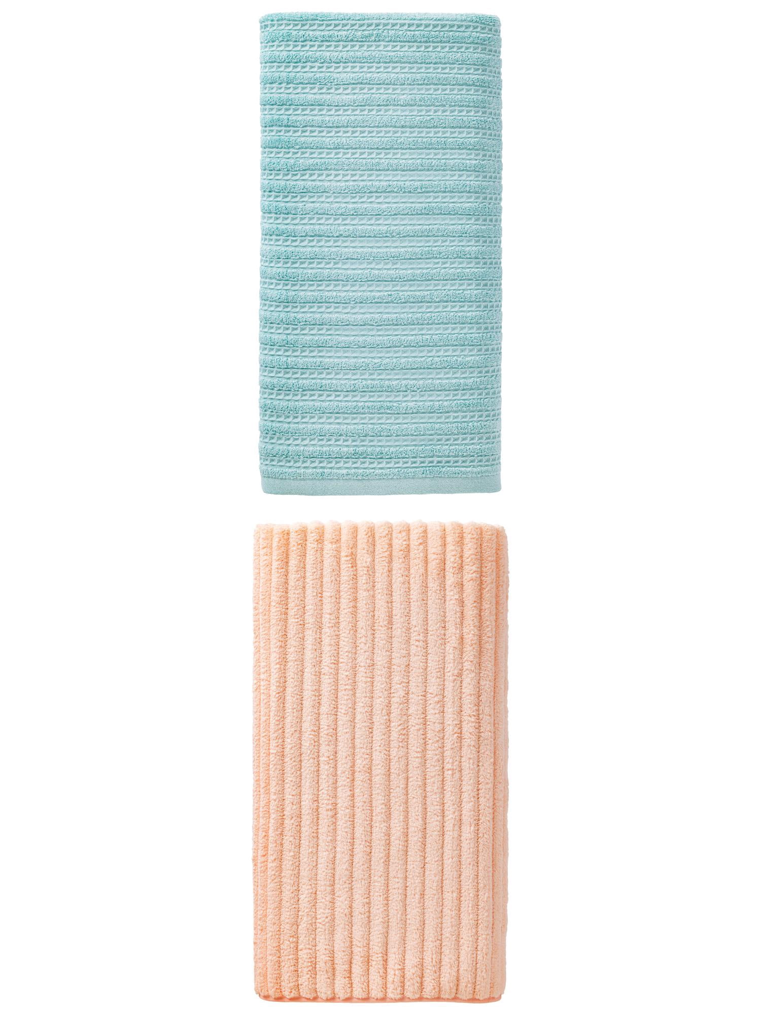 Unique Bargains Waffle Durable Bath Towel 2 Pack Blue/Peach Pink 55" x 28"