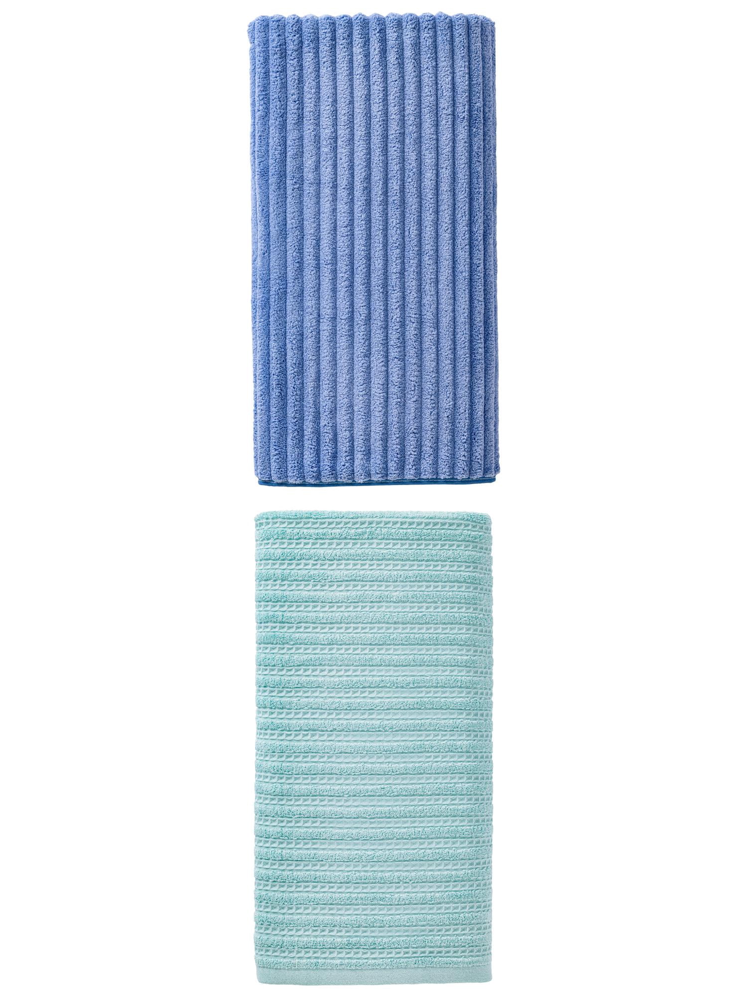 Unique Bargains Waffle Durable Bath Towel 2 Pack Blue/Sky Blue 55" x 28"