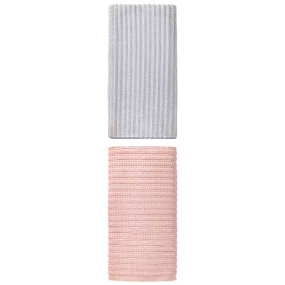 Unique Bargains Waffle Durable Bath Towel 2 Pack Pink/Light Grey 55" x 28"