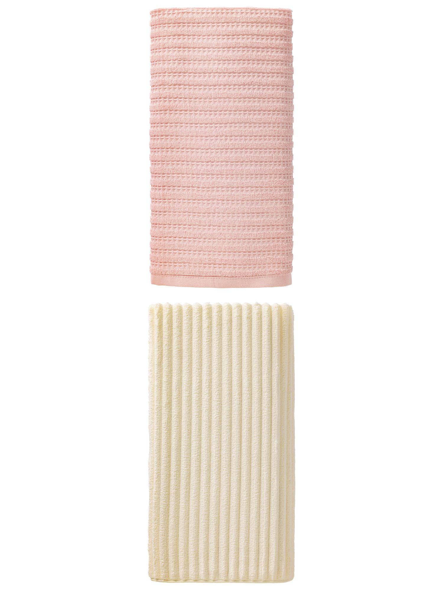 Unique Bargains Waffle Durable Bath Towel 2 Pack Pink/Milky White 55" x 28"