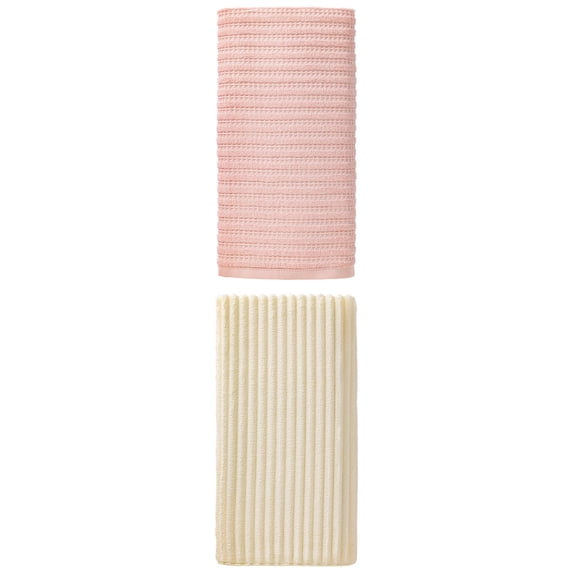 Unique Bargains Waffle Durable Bath Towel 2 Pack Pink/Milky White 55" x 28"