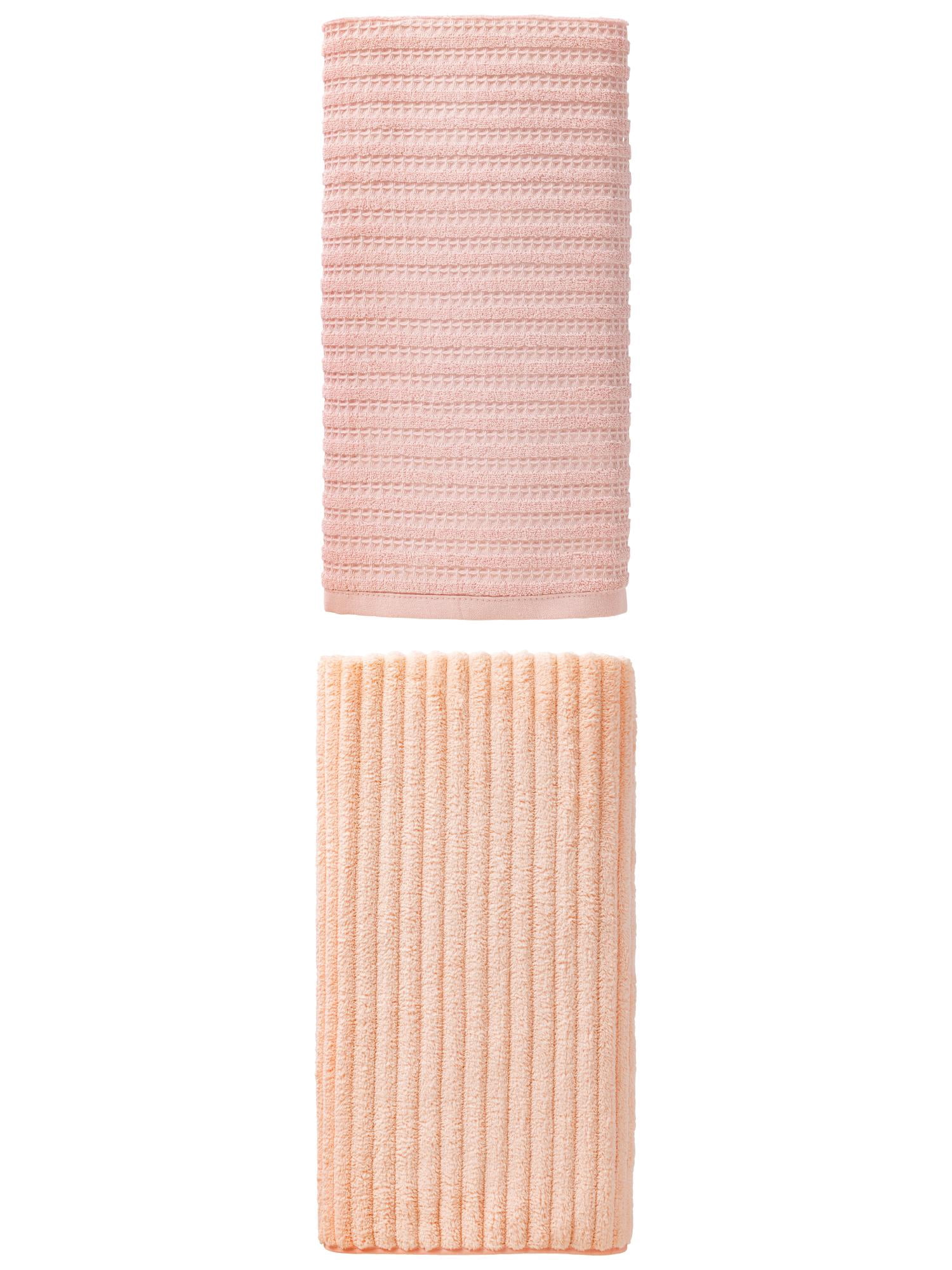 Unique Bargains Waffle Durable Bath Towel 2 Pack Pink/Peach Pink 55" x 28"