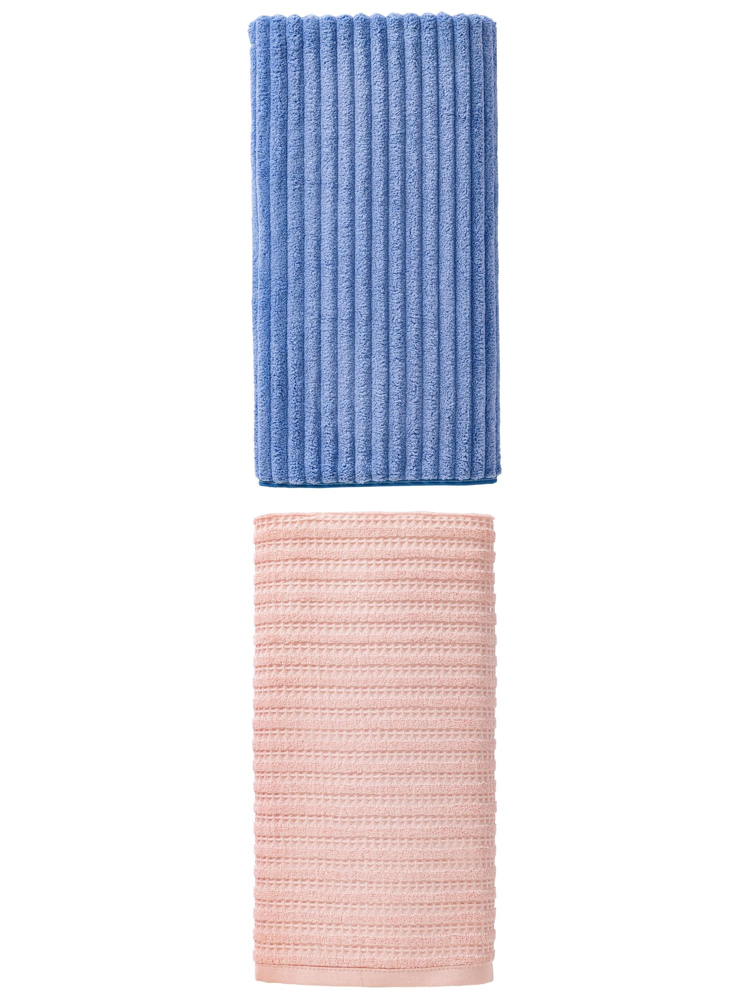 Unique Bargains Waffle Durable Bath Towel 2 Pack Pink/Sky Blue 55" x 28"