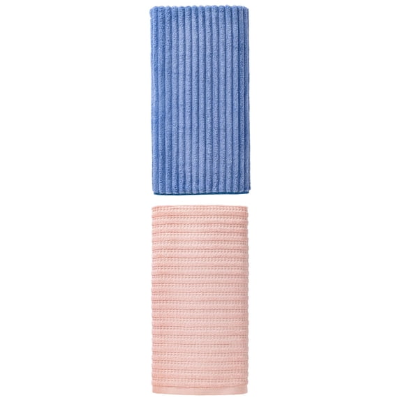 Unique Bargains Waffle Durable Bath Towel 2 Pack Pink/Sky Blue 55" x 28"