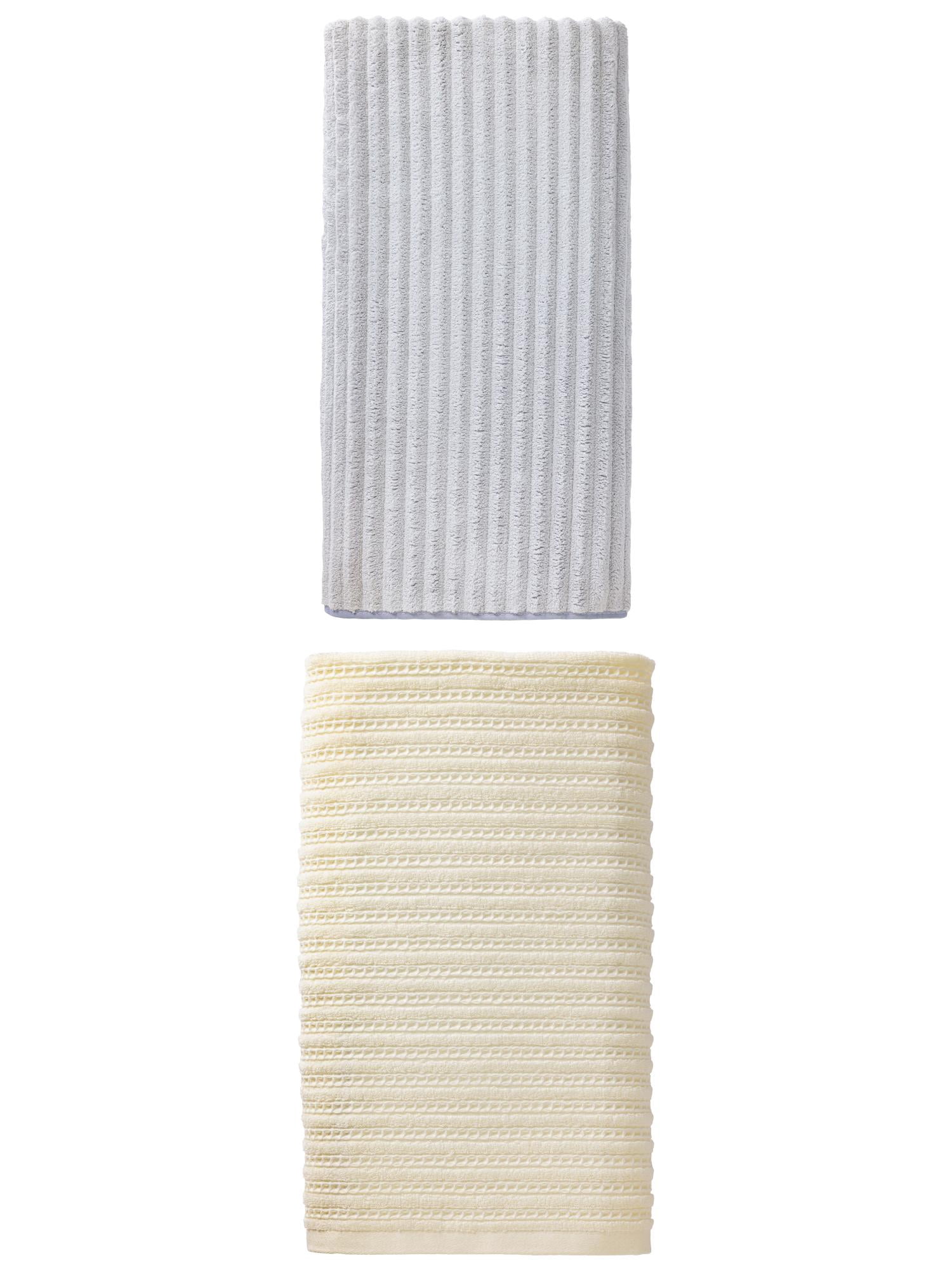 Unique Bargains Waffle Durable Bath Towel 2 Pack White/Light Grey 55" x 28"