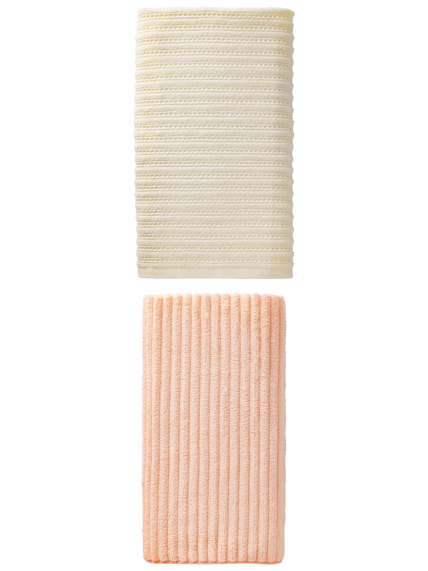 Unique Bargains Waffle Durable Bath Towel 2 Pack White/Peach Pink 55" x 28"