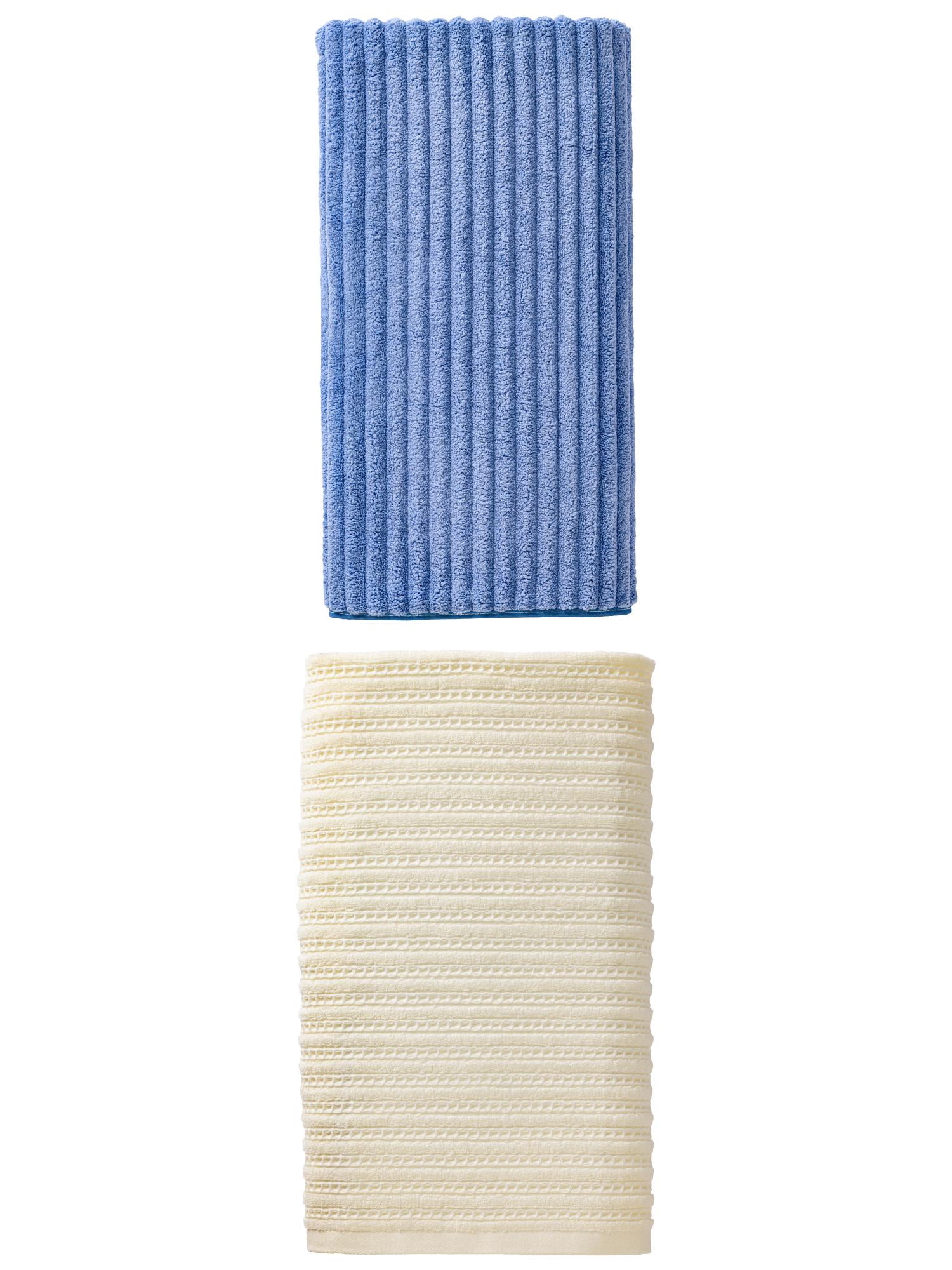 Unique Bargains Waffle Durable Bath Towel 2 Pack White/Sky Blue 55" x 28"