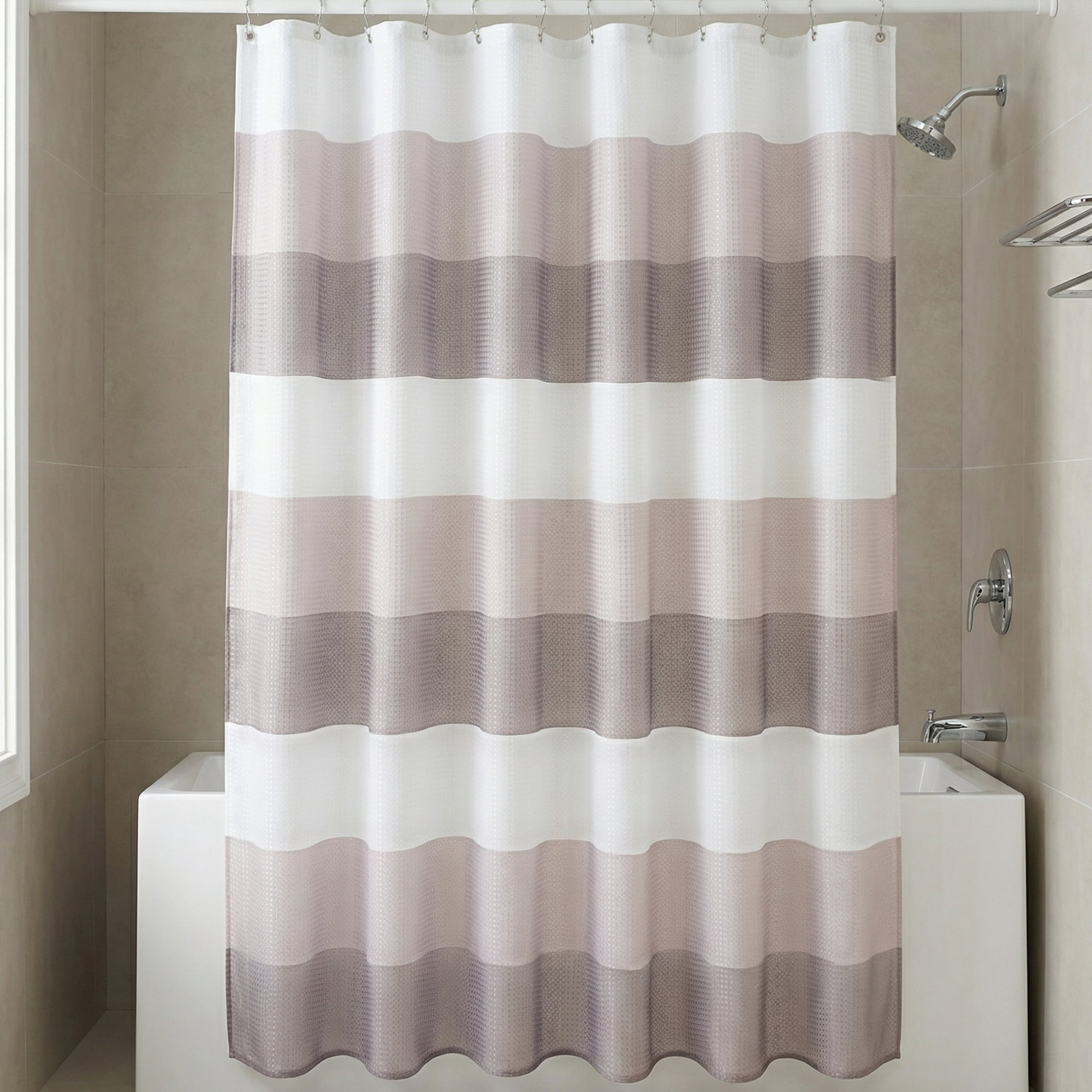 Unique Bargains Waffle Stripe Shower Curtain Sets with 12 Hooks Grey 71"W x 71"L