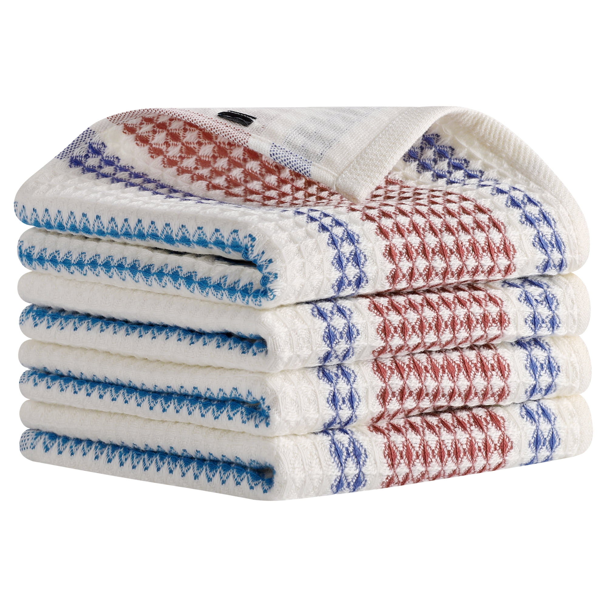 Unique Bargains Waffle Striped Cotton Hand Towels Set for Bathroom Blue Brown 4-Piece