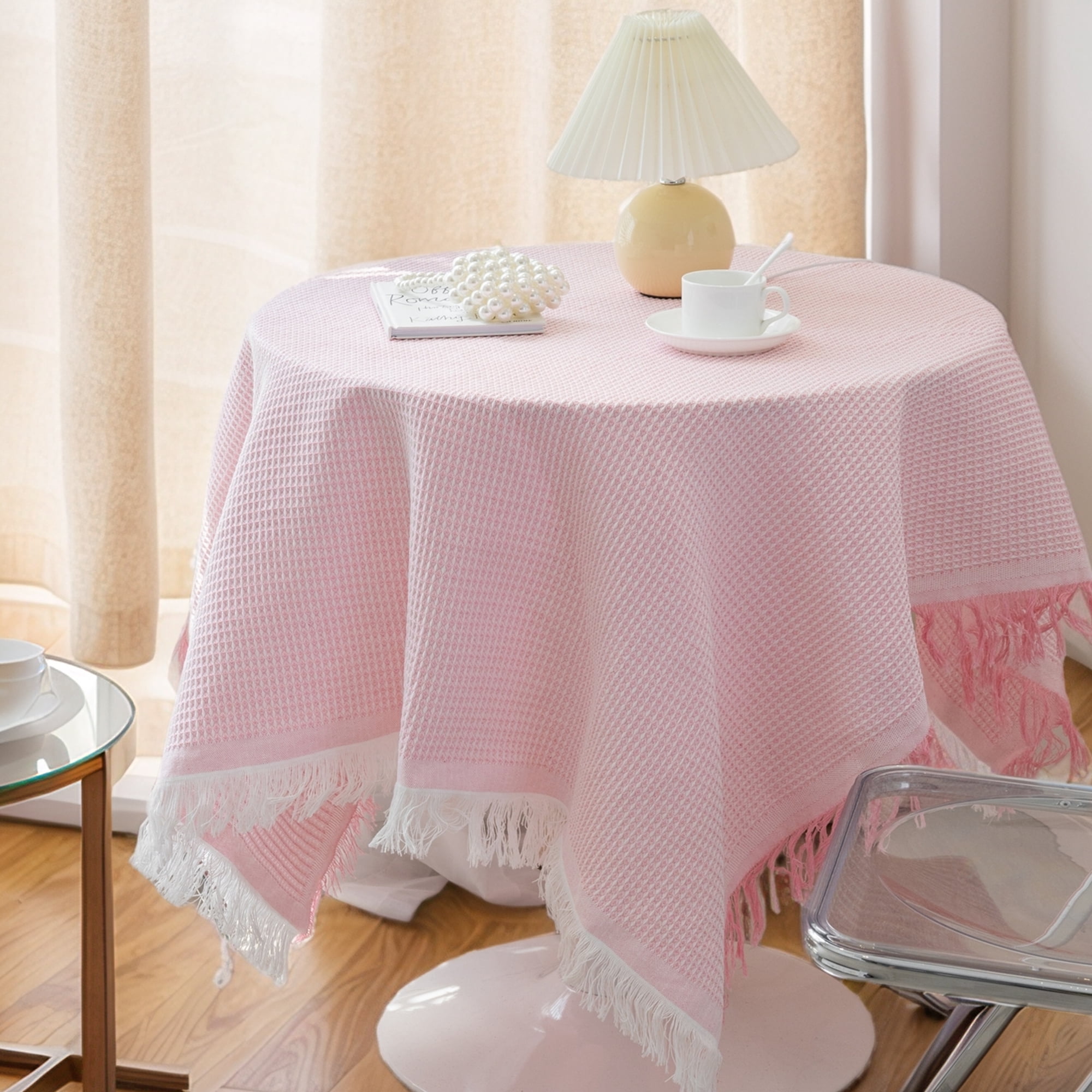 Unique Bargains Waffle Table Cover for Indoor and Outdoor Pink 49.2"x47.2"