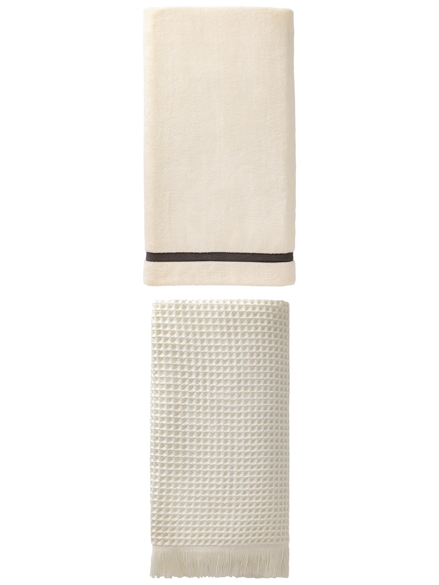 Unique Bargains Waffle Tassels Bath Towel 2 Pack Beige 71" x 35"/63" x 31"