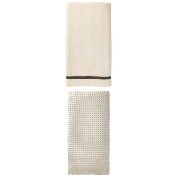 Unique Bargains Waffle Tassels Bath Towel 2 Pack Beige 71" x 35"/63" x 31"