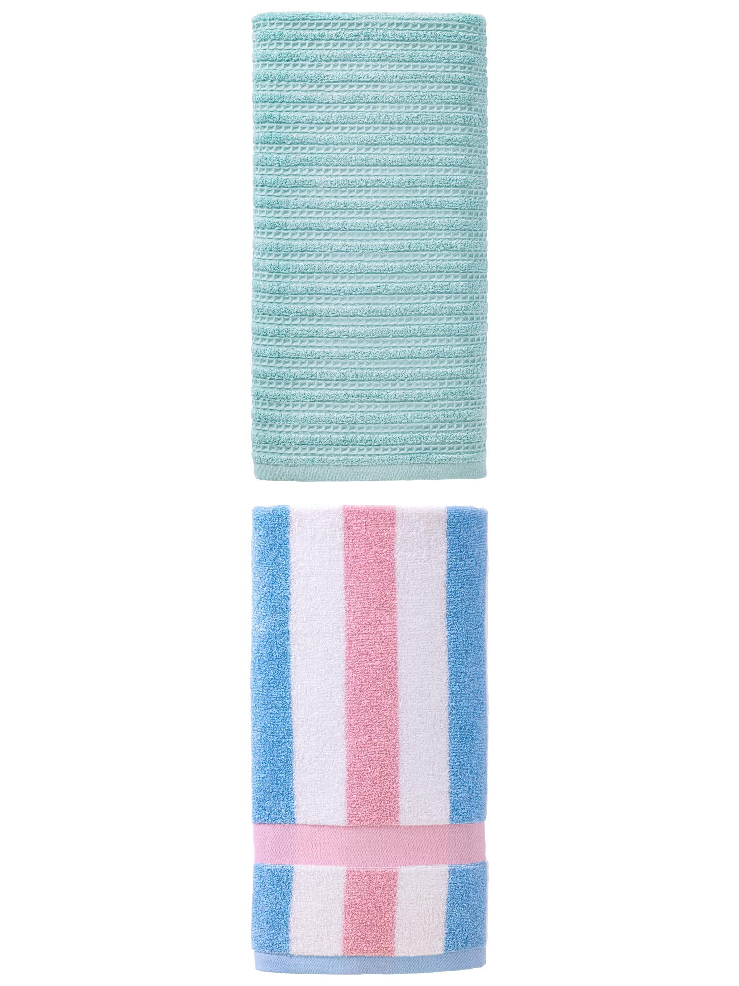 Unique Bargains Waffle Weave Bath Towel 2 Pack Blue/Pink 55" x 28"