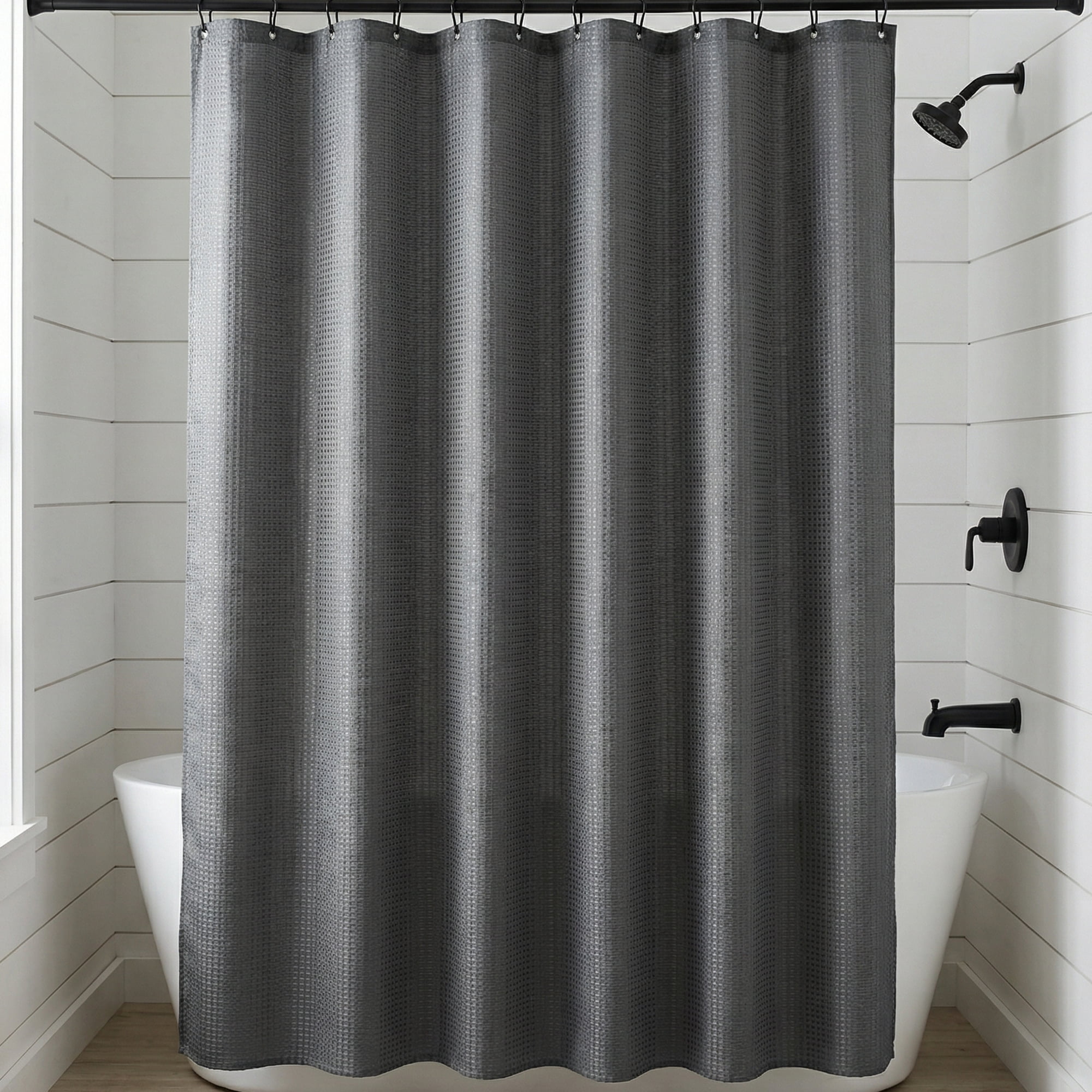 Unique Bargains Waffle Weave Shower Curtain Sets with 12 Hooks Grey 71"W x 71"L