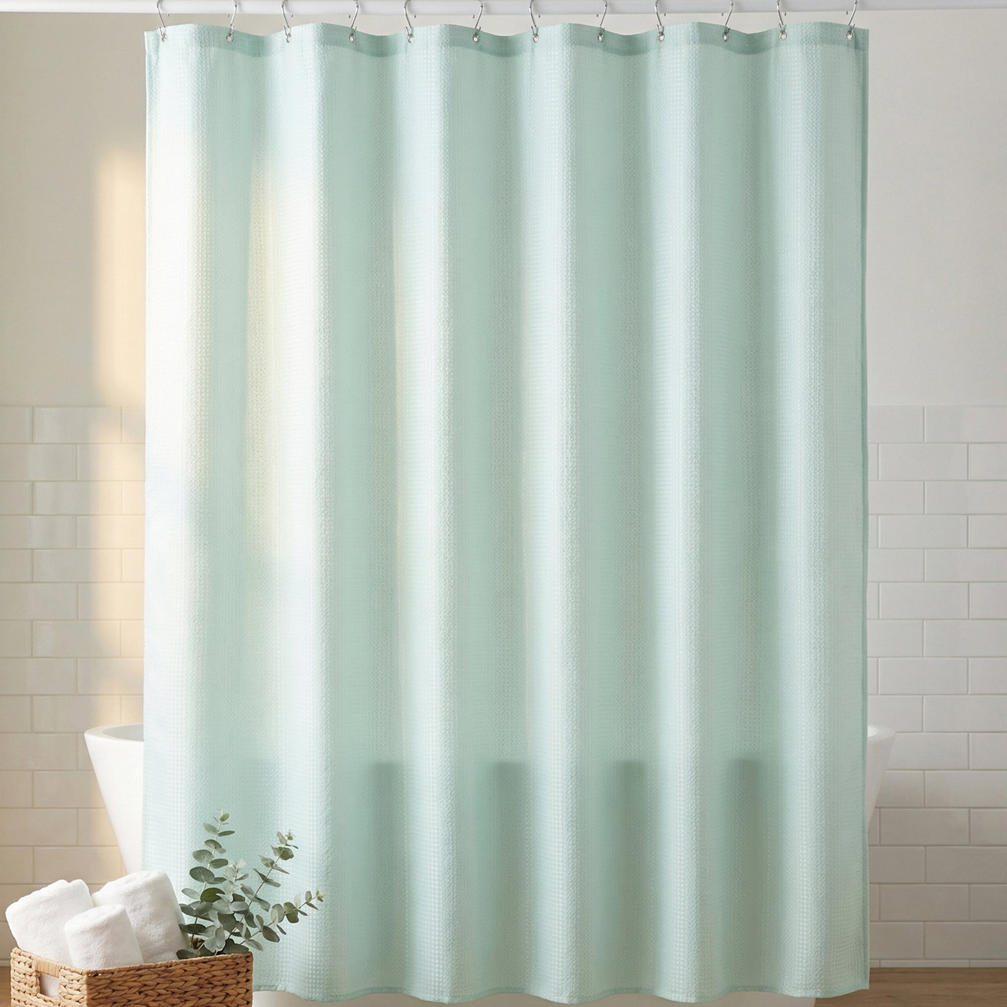 Unique Bargains Waffle Weave Shower Curtain with Excellent Drape Mint Green 71"W x 71"L