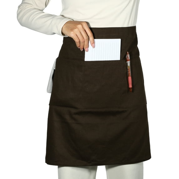 Unique Bargains Waist Apron Waist Aprons with Pockets Waiter Aprons for Women and Men Coffee Color 27.56"x19.69"