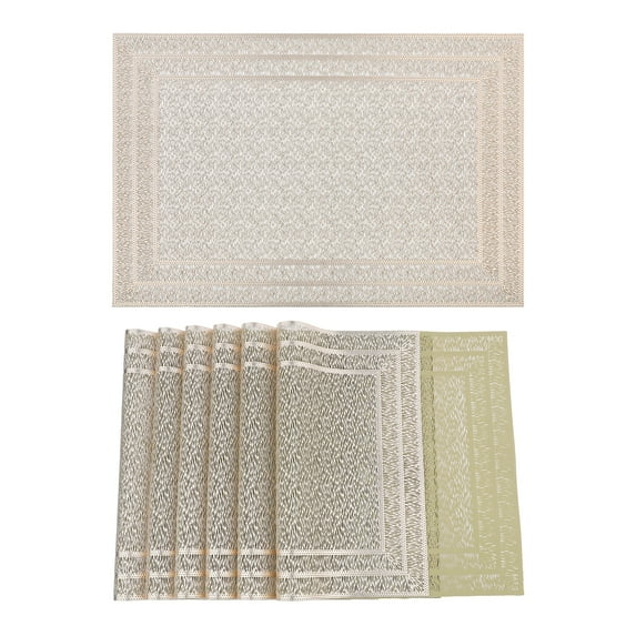 Unique Bargains Washable Placemats Set of 6 Trimmed Placemats for Dining Table Gold