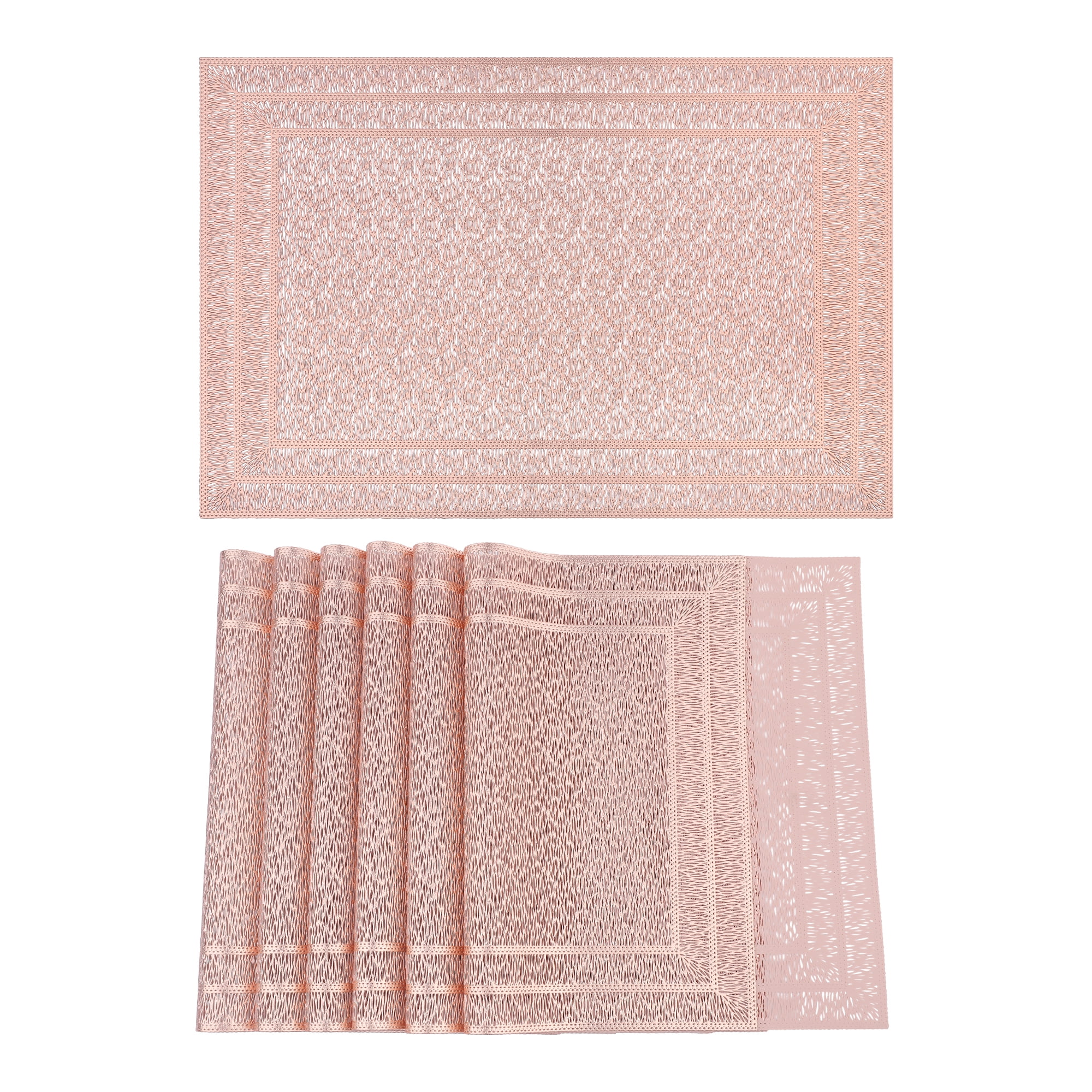 Unique Bargains Washable Placemats Set of 6 Trimmed Placemats for Dining Table Rose Gold