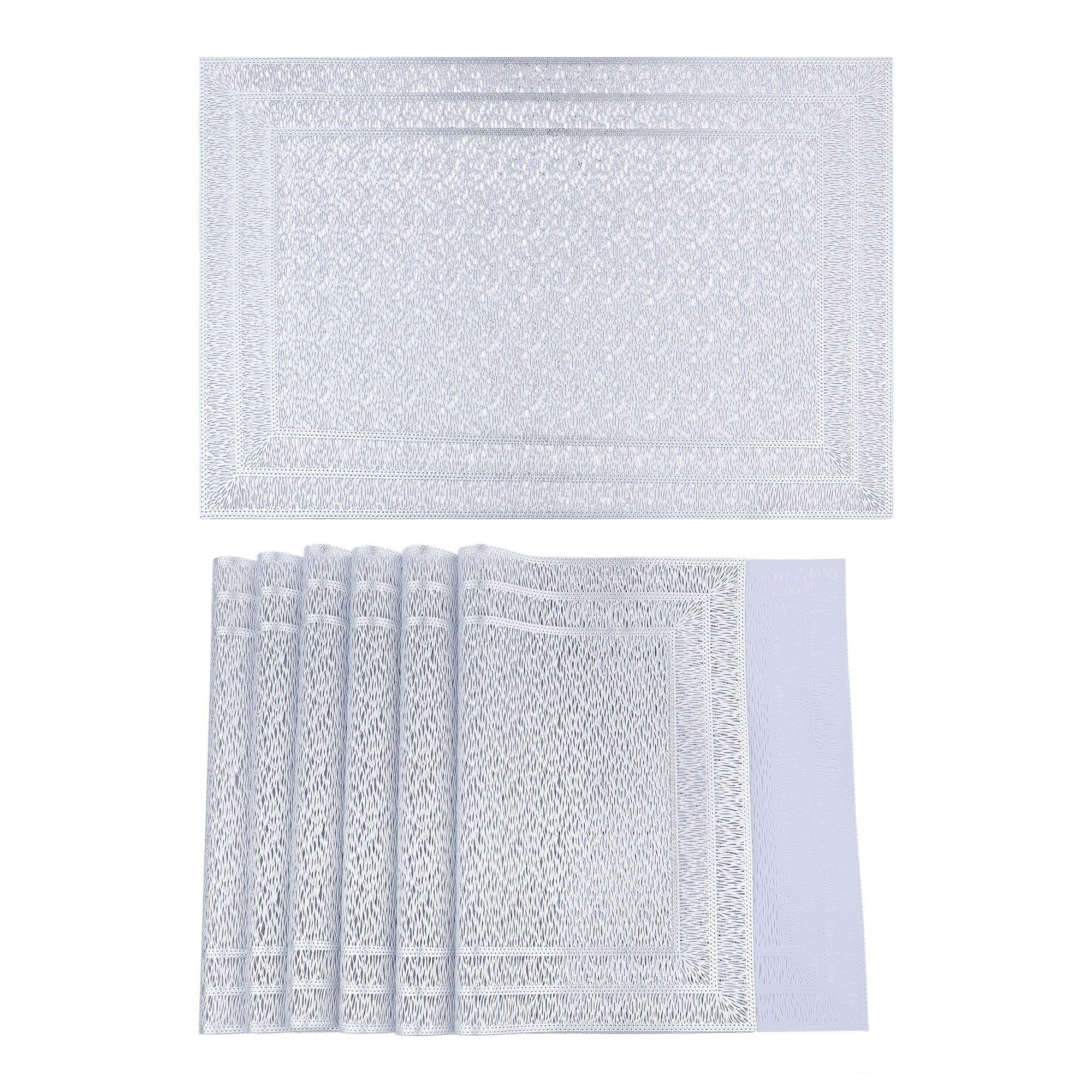 Unique Bargains Washable Placemats Set of 6 Trimmed Placemats for Dining Table Silver