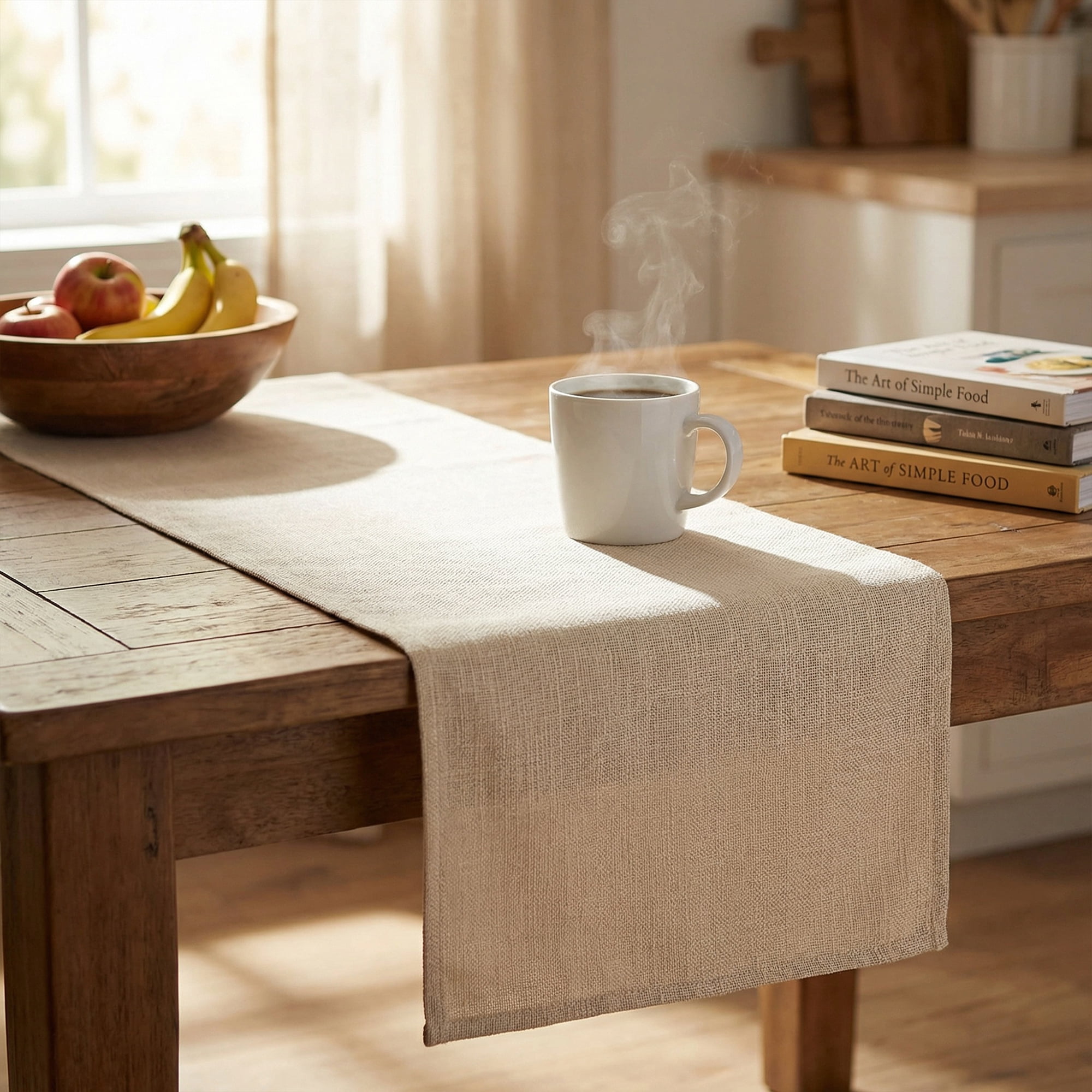 Unique Bargains Washable Polyester Kitchen Runner for Dining Table Beige 13" x 60.2"