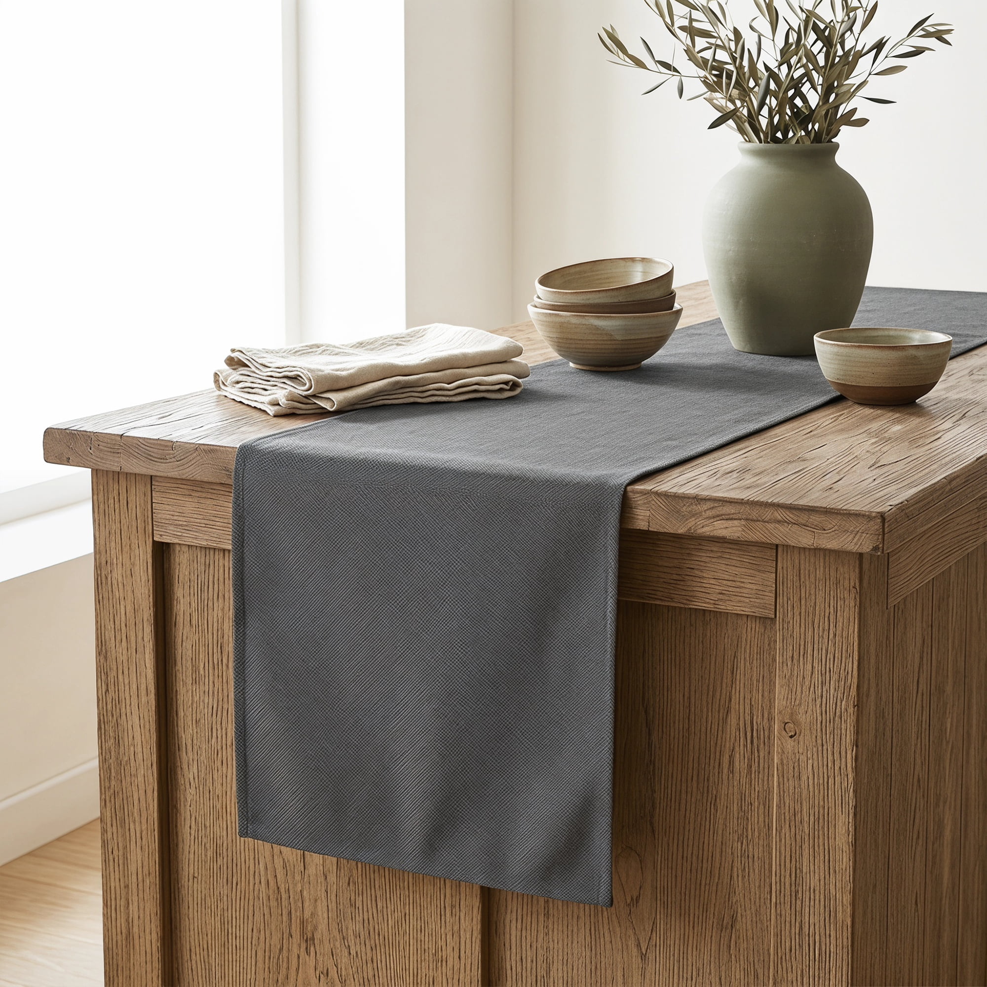 Unique Bargains Washable Polyester Kitchen Runner for Dining Table Gray 13" x 60.2"
