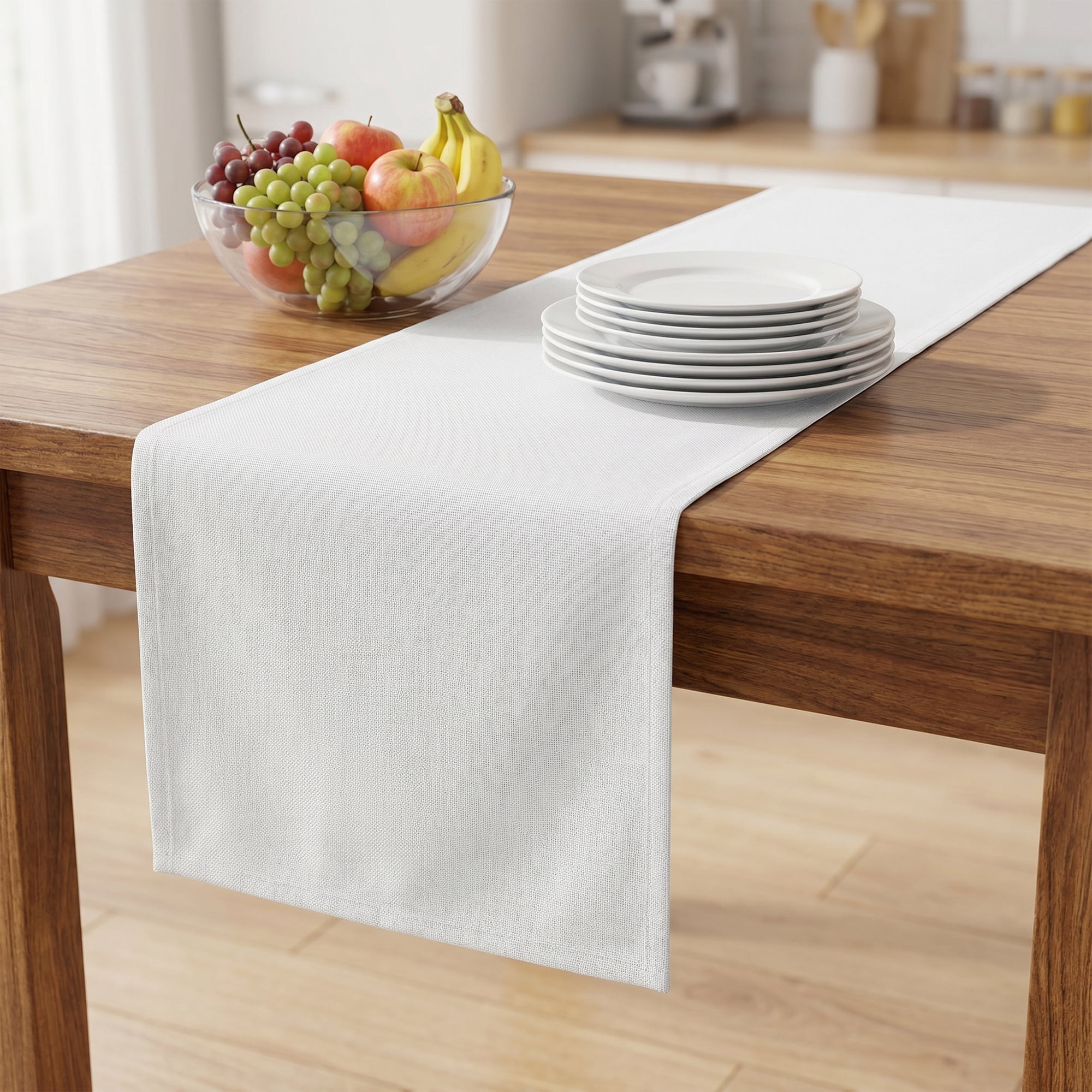 Unique Bargains Washable Polyester Kitchen Runner for Dining Table White 13" x 72"