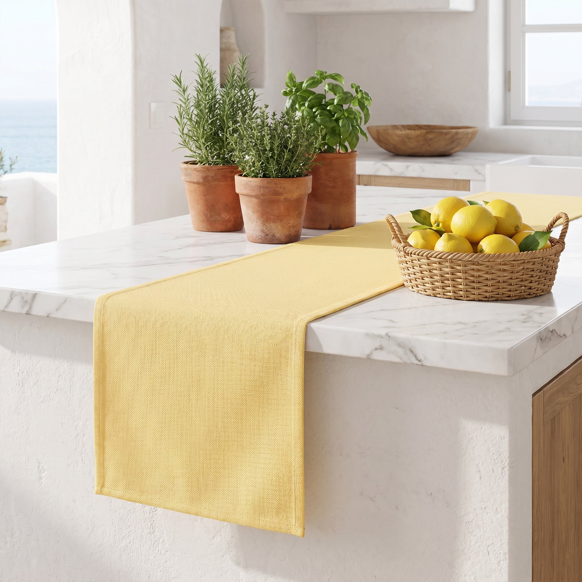 Unique Bargains Washable Polyester Kitchen Runner for Dining Table Yellow 13" x 72"