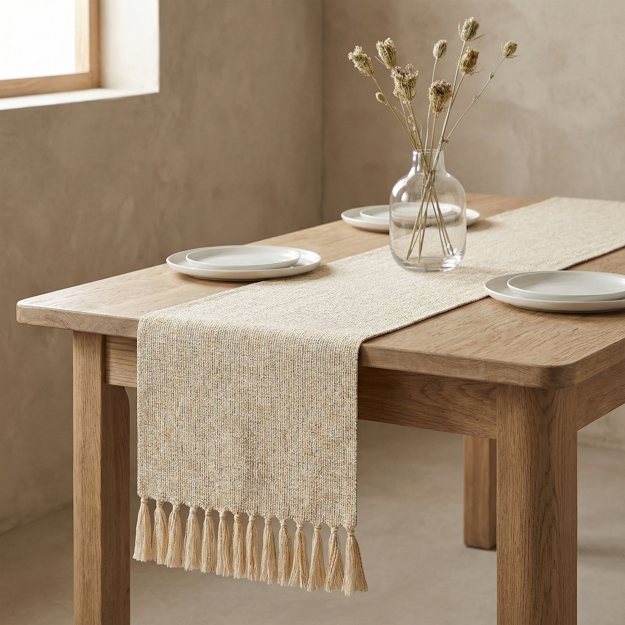 Unique Bargains Washable Polyester Table Runner for Birthday Decorations Beige 13"x78.7"