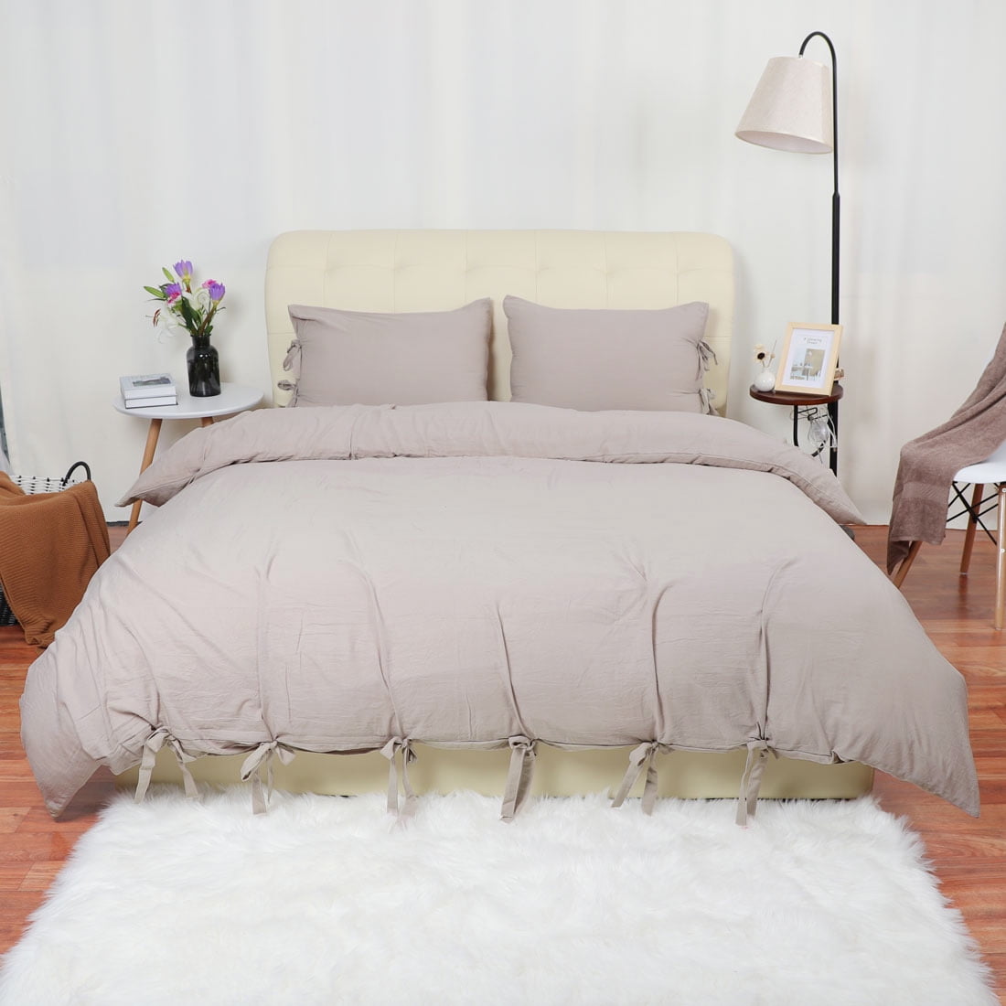 Unique Bargains Washed Cotton Duvet Cover Pillowcase Bedding Set King Tan