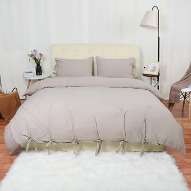 Unique Bargains Washed Cotton Duvet Cover Pillowcase Bedding Set King Tan