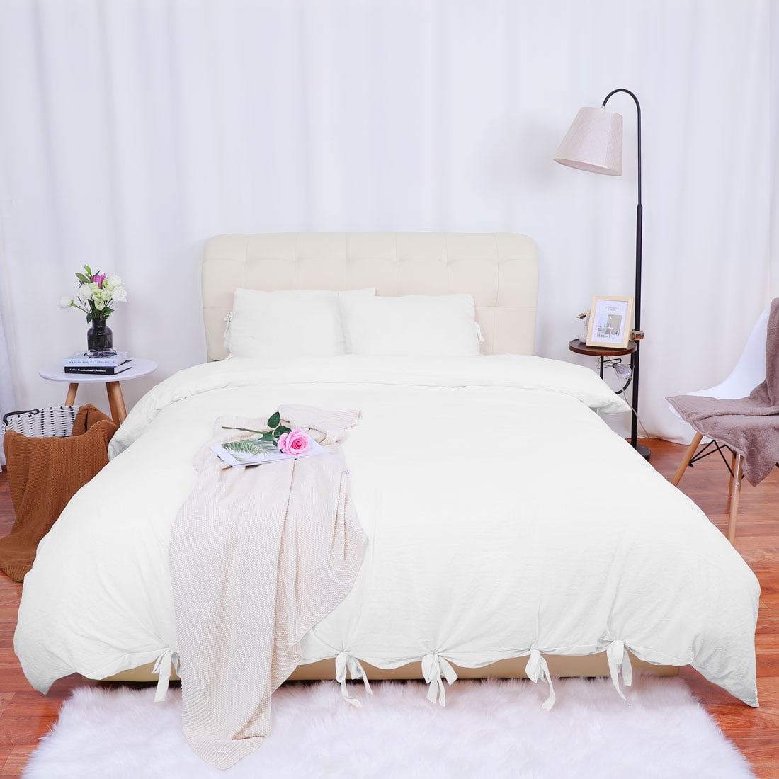 Unique Bargains Washed Cotton Duvet Cover Pillowcase Bedding Set Queen White
