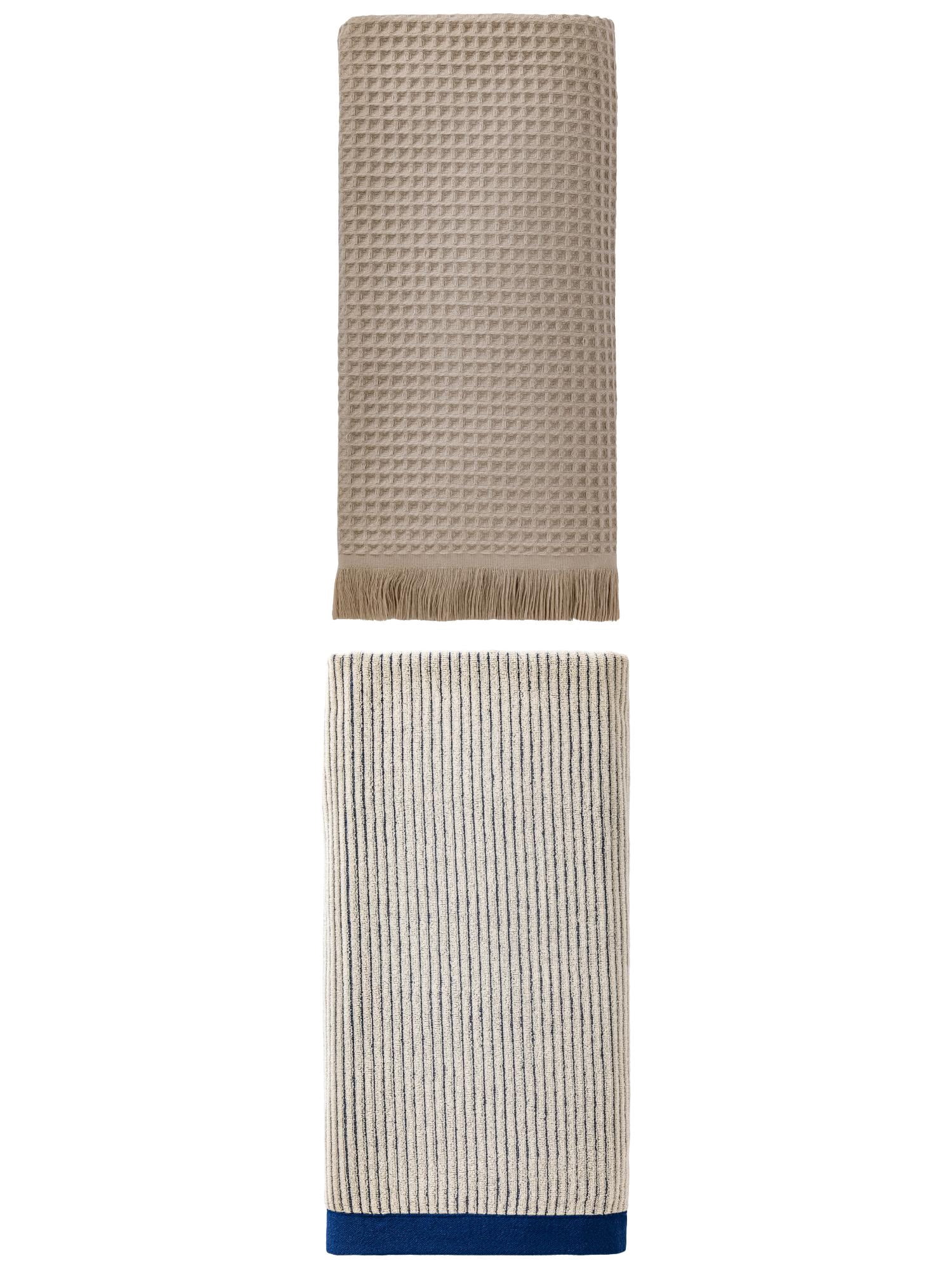 Unique Bargains Absorbent Bath Towel 2 Pack Camel/Blue 71" x 35"/55" x 28"