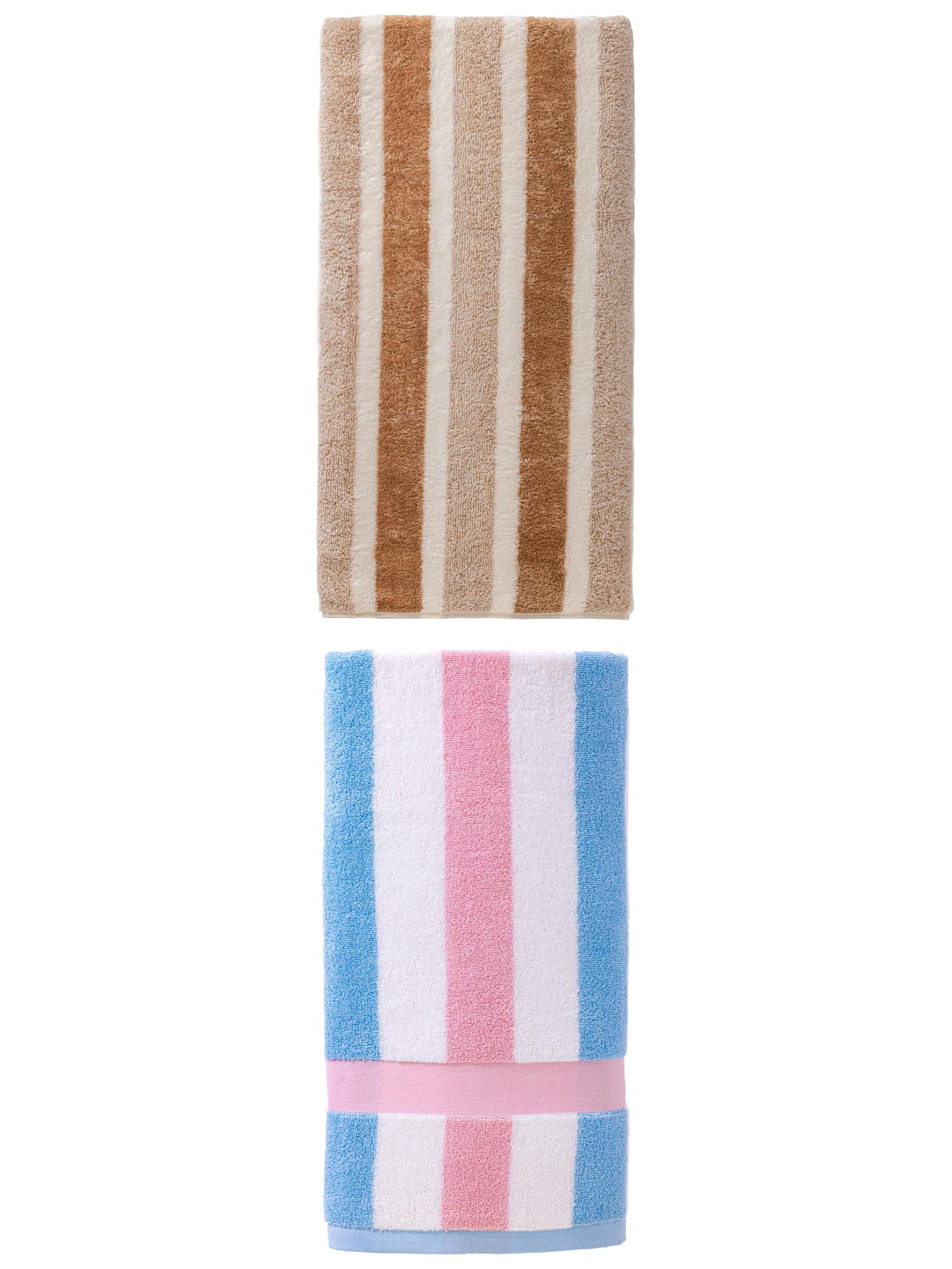 Unique Bargains Water Absorbing Bath Towel 2 Pack Brown/Pink 71" x 35"/55" x 28"