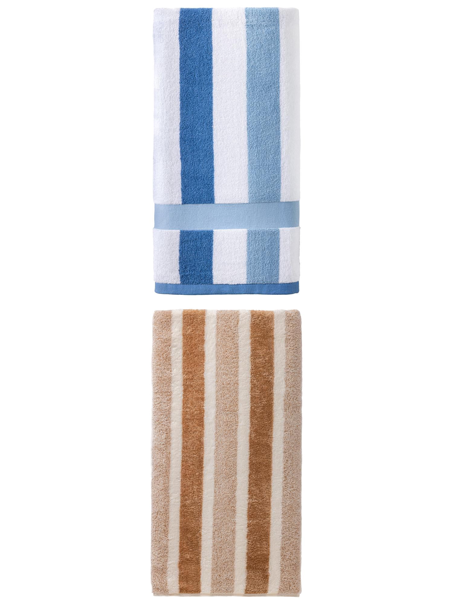 Unique Bargains Water Absorbing Bath Towel 2 Pack Brown/Royal Blue 71" x 35"/55" x 28"