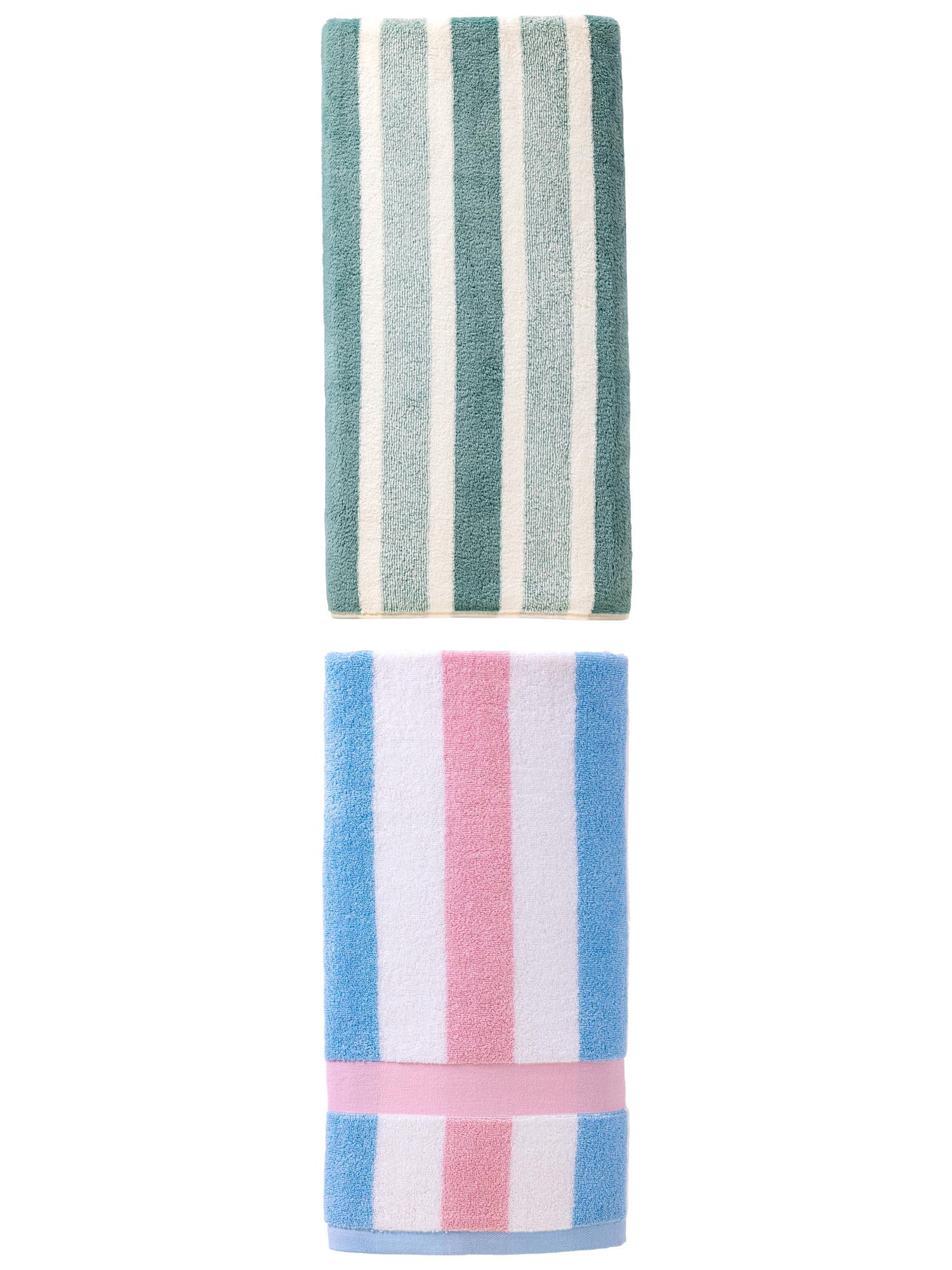 Unique Bargains Water Absorbing Bath Towel 2 Pack Green/Pink 71" x 35"/55" x 28"