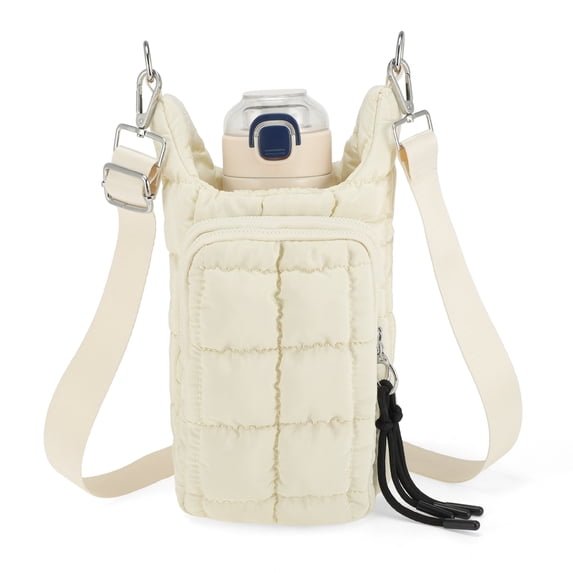 Unique Bargains Water Bottle Carrier Bag Convenient and Durable Crossbody Water Bottle Holder for Hiking Cycling Beige