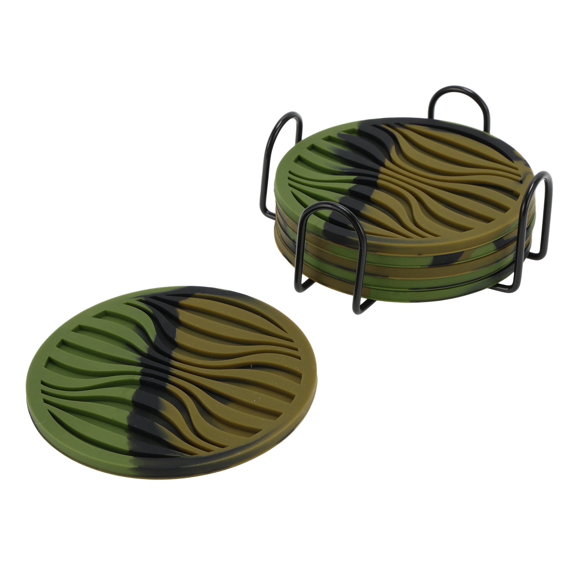 Unique Bargains Water Repellent Wave Drink Coaster Set Army Green Camo