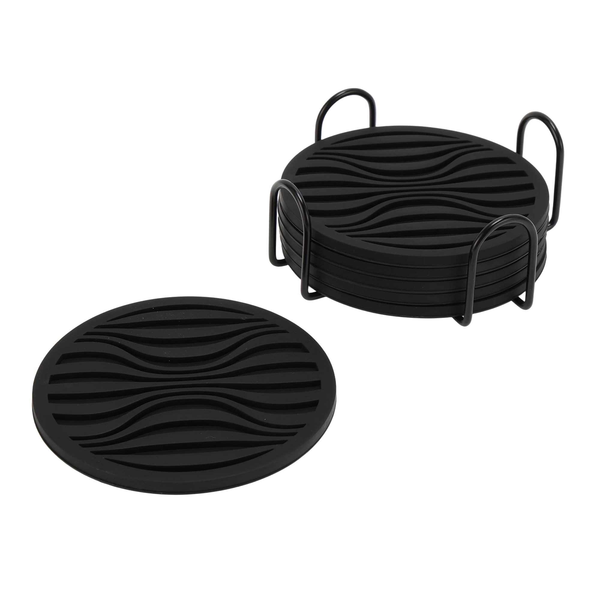 Unique Bargains Water Repellent Wave Drink Coaster Set Black