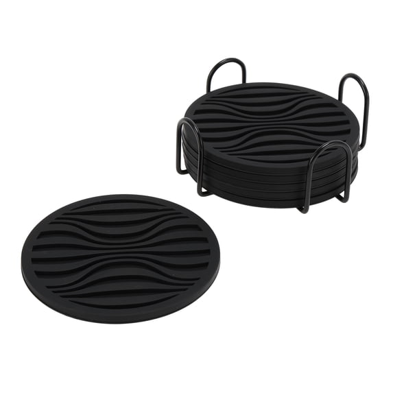 Unique Bargains Water Repellent Wave Drink Coaster Set Black