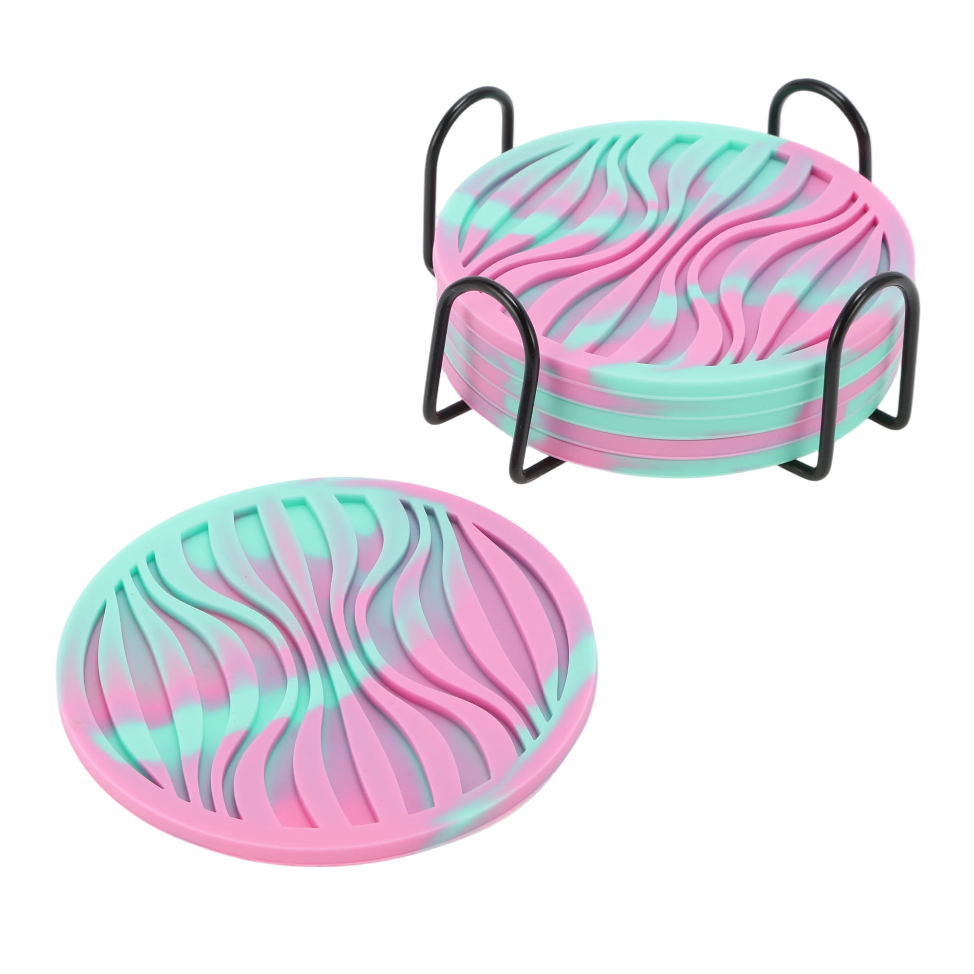 Unique Bargains Water Repellent Wave Drink Coaster Set Green Rose Red Camo