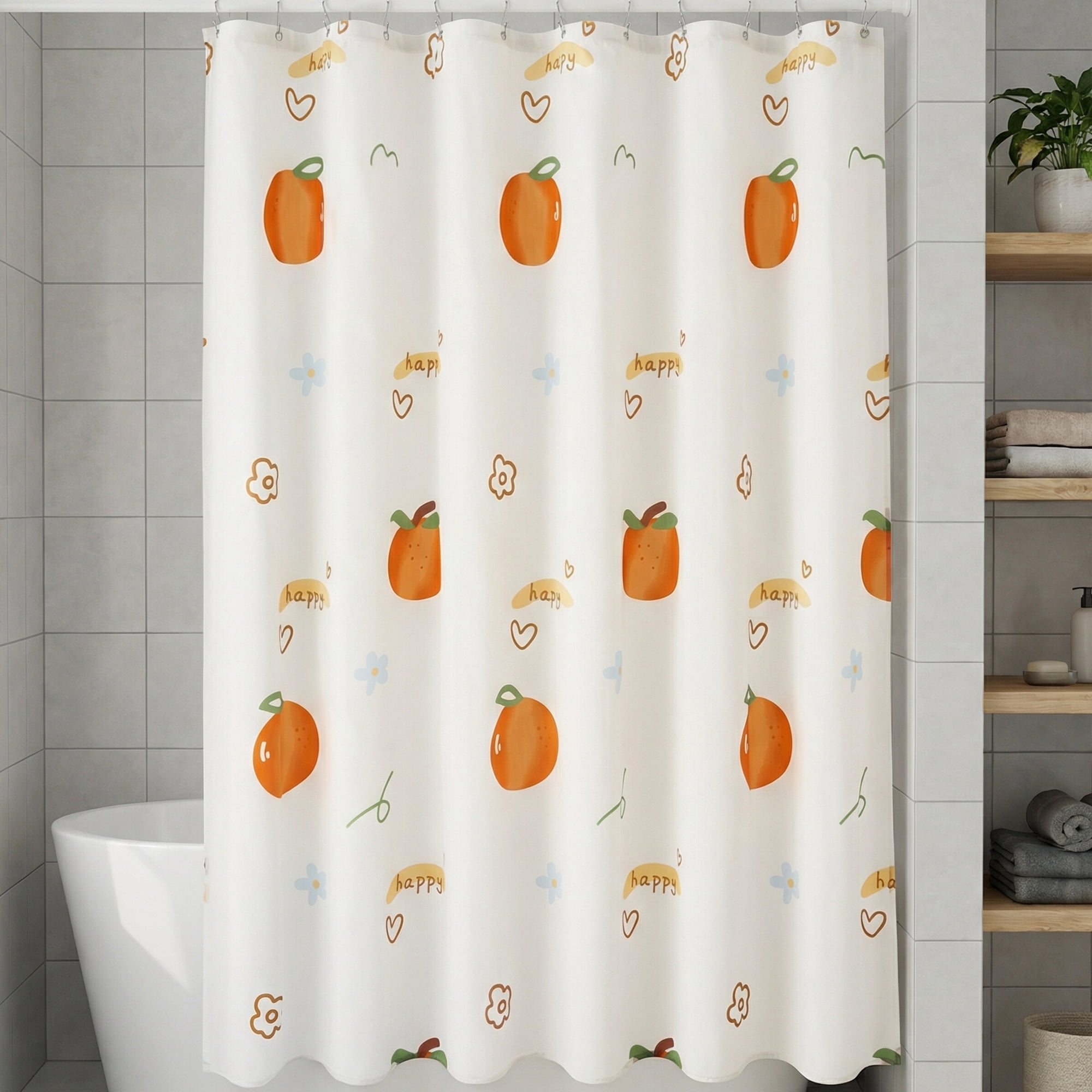 Unique Bargains Water-Resistant Printed Shower Curtain with 12 Hooks Orange 71"W x 71"L