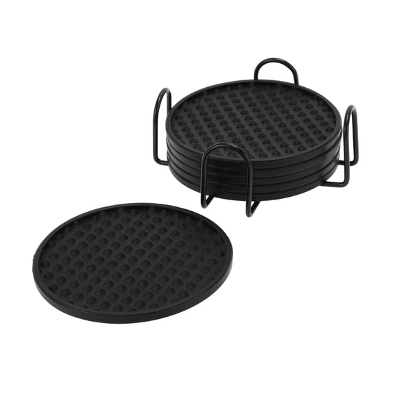 Unique Bargains Water-repellent Pyramid Design Drink Coaster Set Black