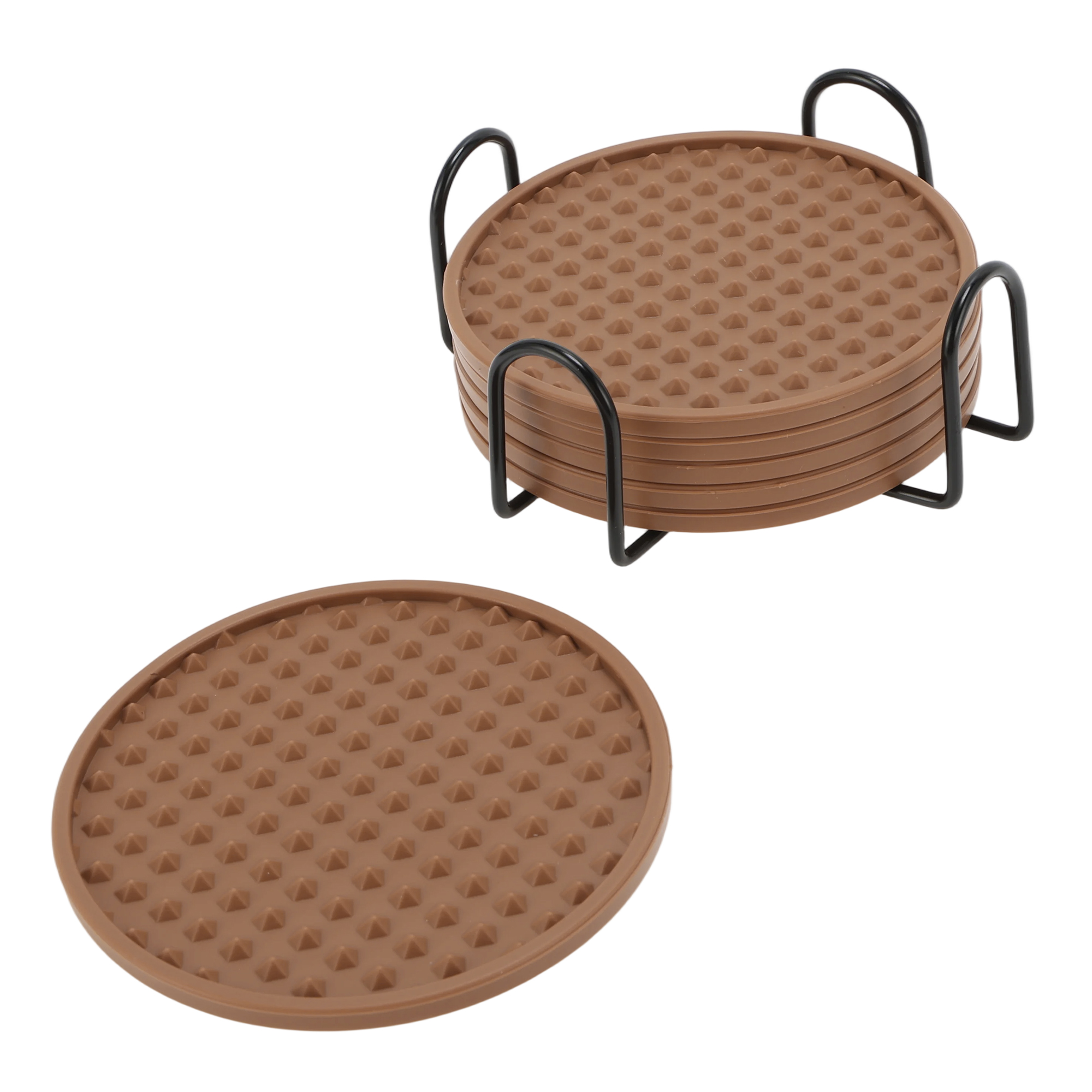 Unique Bargains Water-repellent Pyramid Design Drink Coaster Set Brown