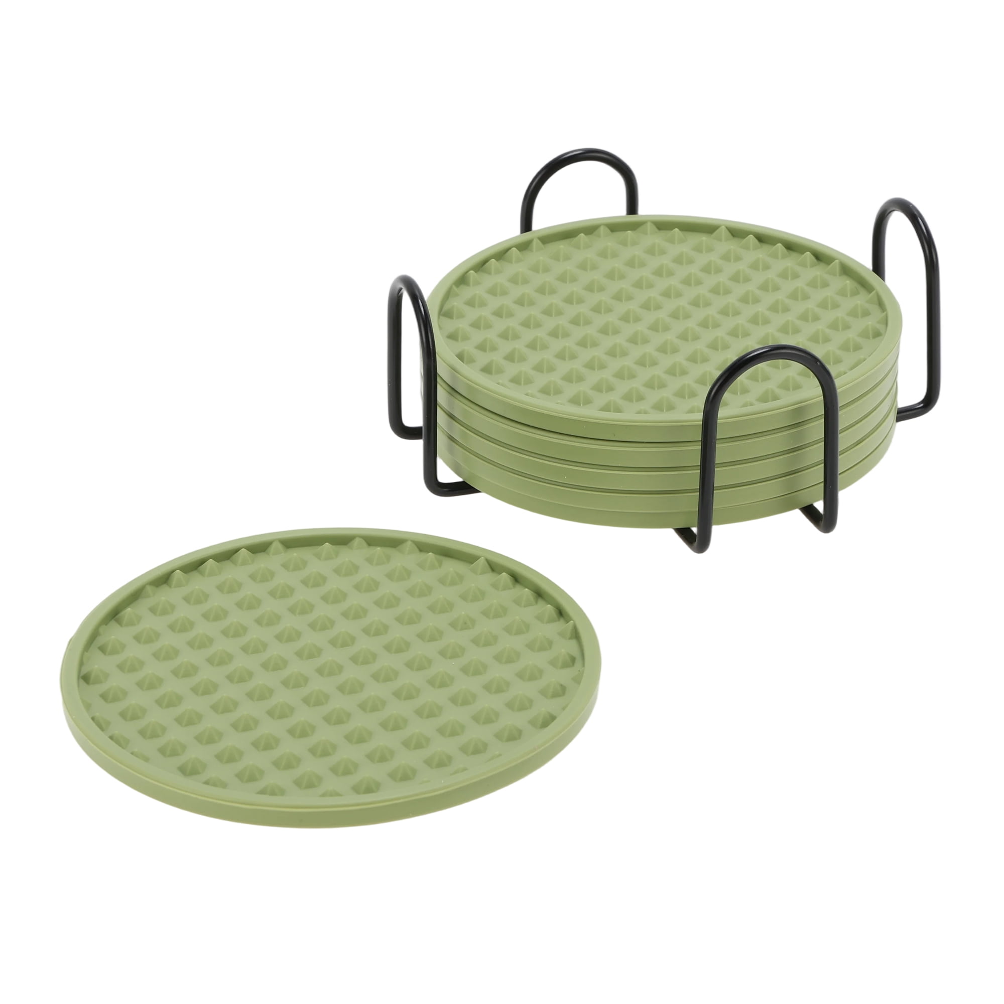 Unique Bargains Water-repellent Pyramid Design Drink Coaster Set Green