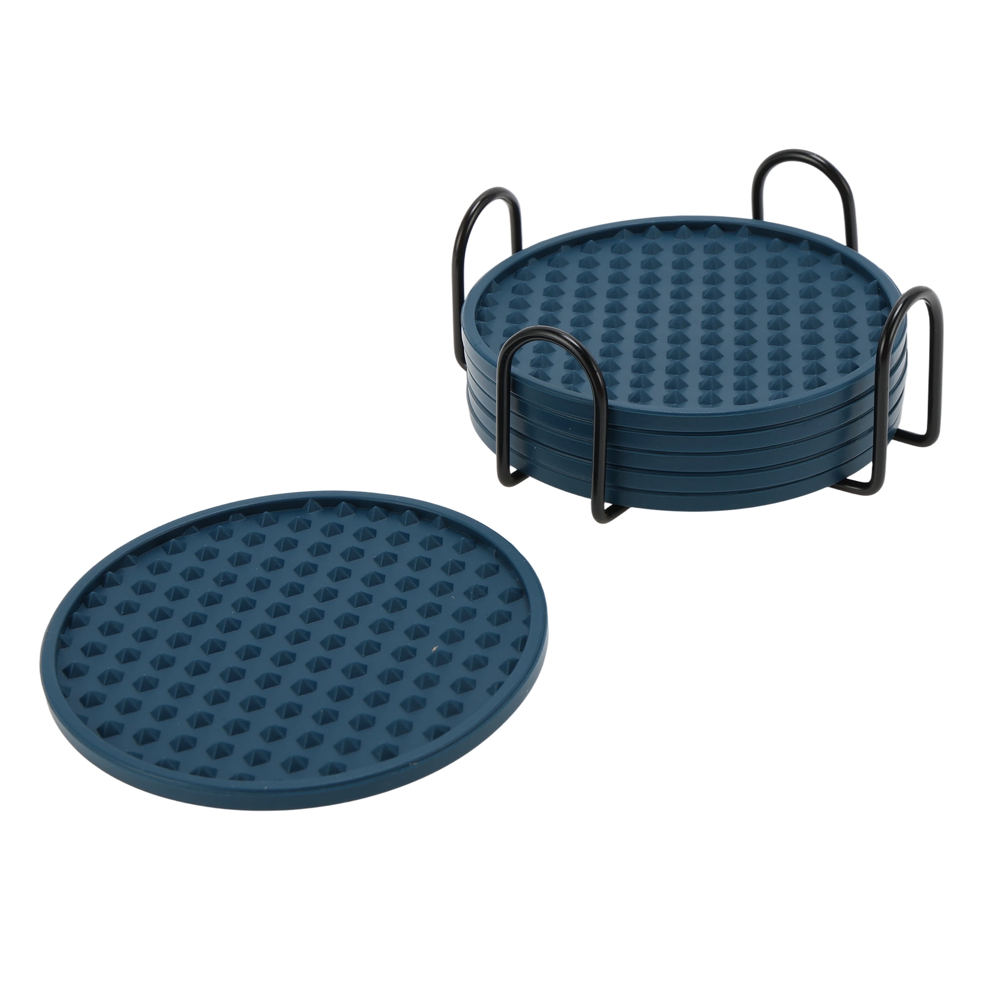 Unique Bargains Water-repellent Pyramid Design Drink Coaster Set Navy Blue