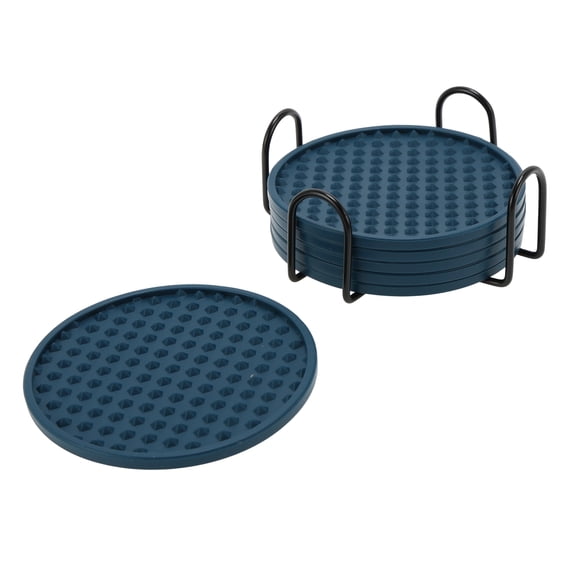 Unique Bargains Water-repellent Pyramid Design Drink Coaster Set Navy Blue