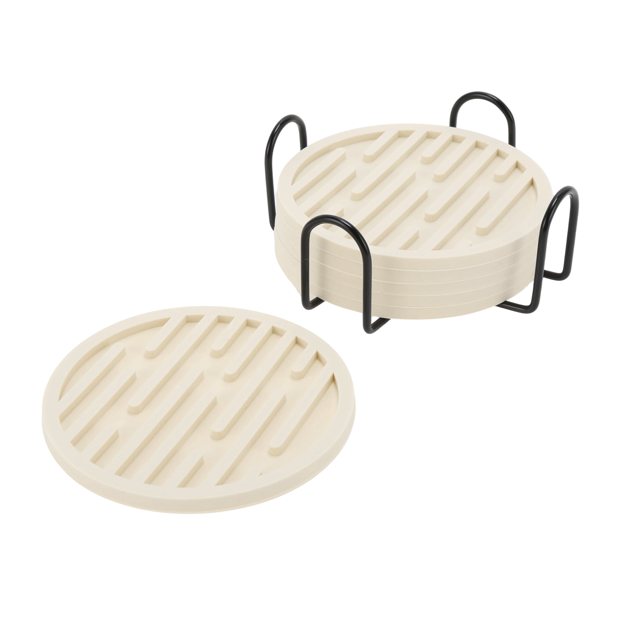 Unique Bargains Water-repellent Stripes Drink Coaster Set Beige
