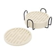thumbnail image 1 of Unique Bargains Water-repellent Stripes Drink Coaster Set Beige, 1 of 5